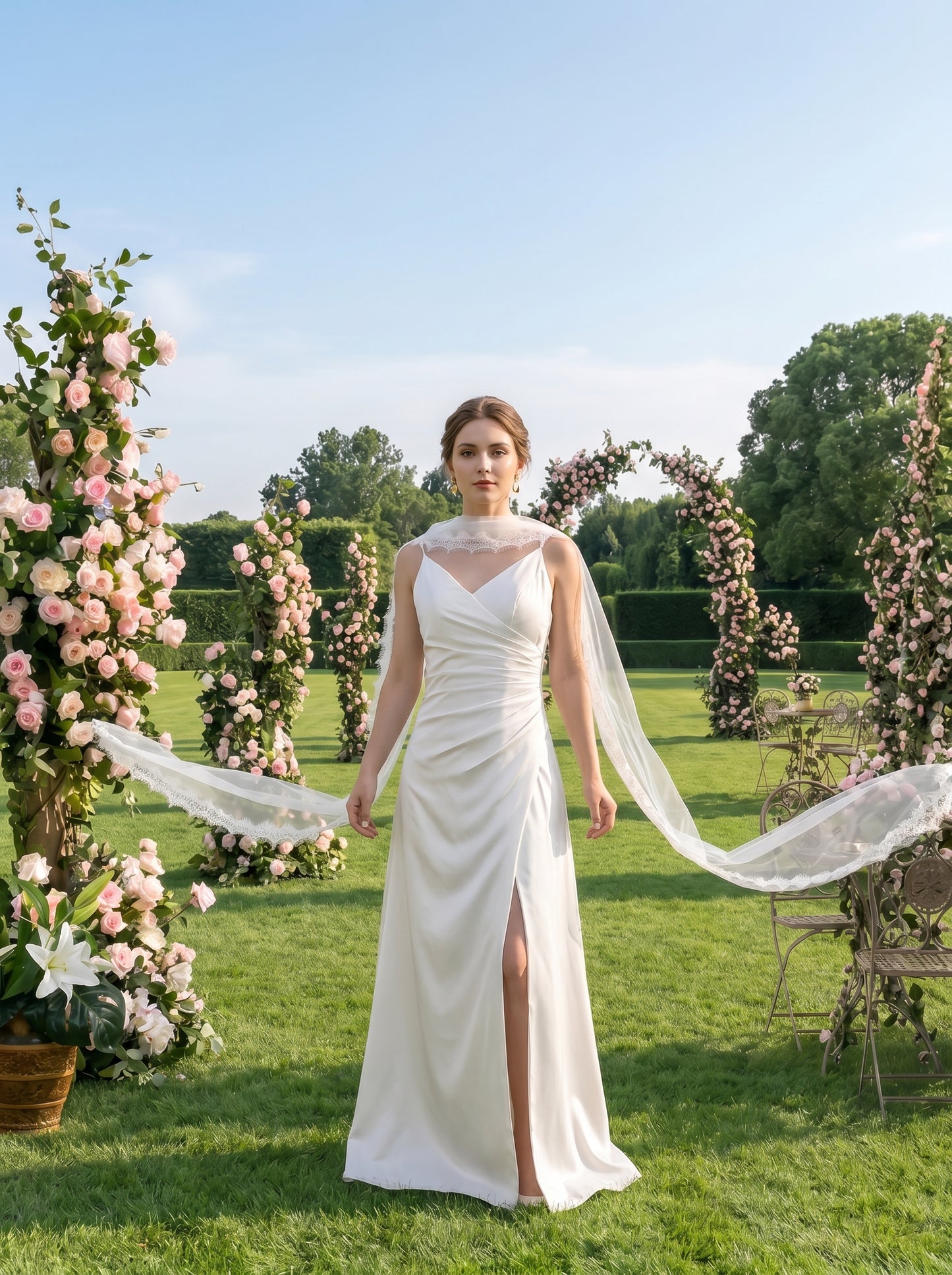 Cathedral Eyelash Lace Wedding Shawl Scarf 145 Inch Ultra Lightweight Bridal Cape Veil Minimalist Draping Tulle Wrap  LUNA-X230
