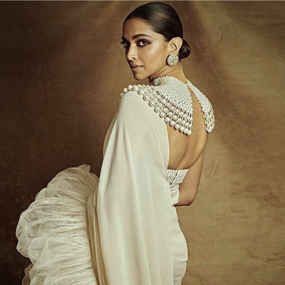 Statement Pearl Collar Necklace Body Chain - Red Carpet Couture Bridal Shoulder Capelet High Neck Pearls Shoulder Jewelry  LUNA-X231