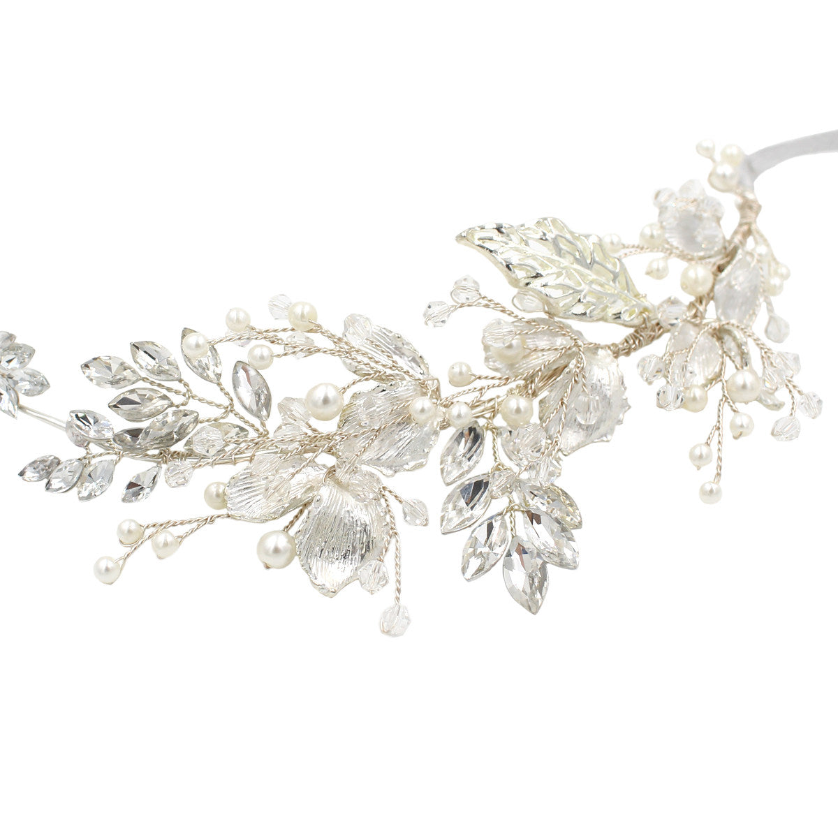 Silver Crystal Pearl Floral Vine Bridal Headband for Wedding and Banquet LUNA-X194
