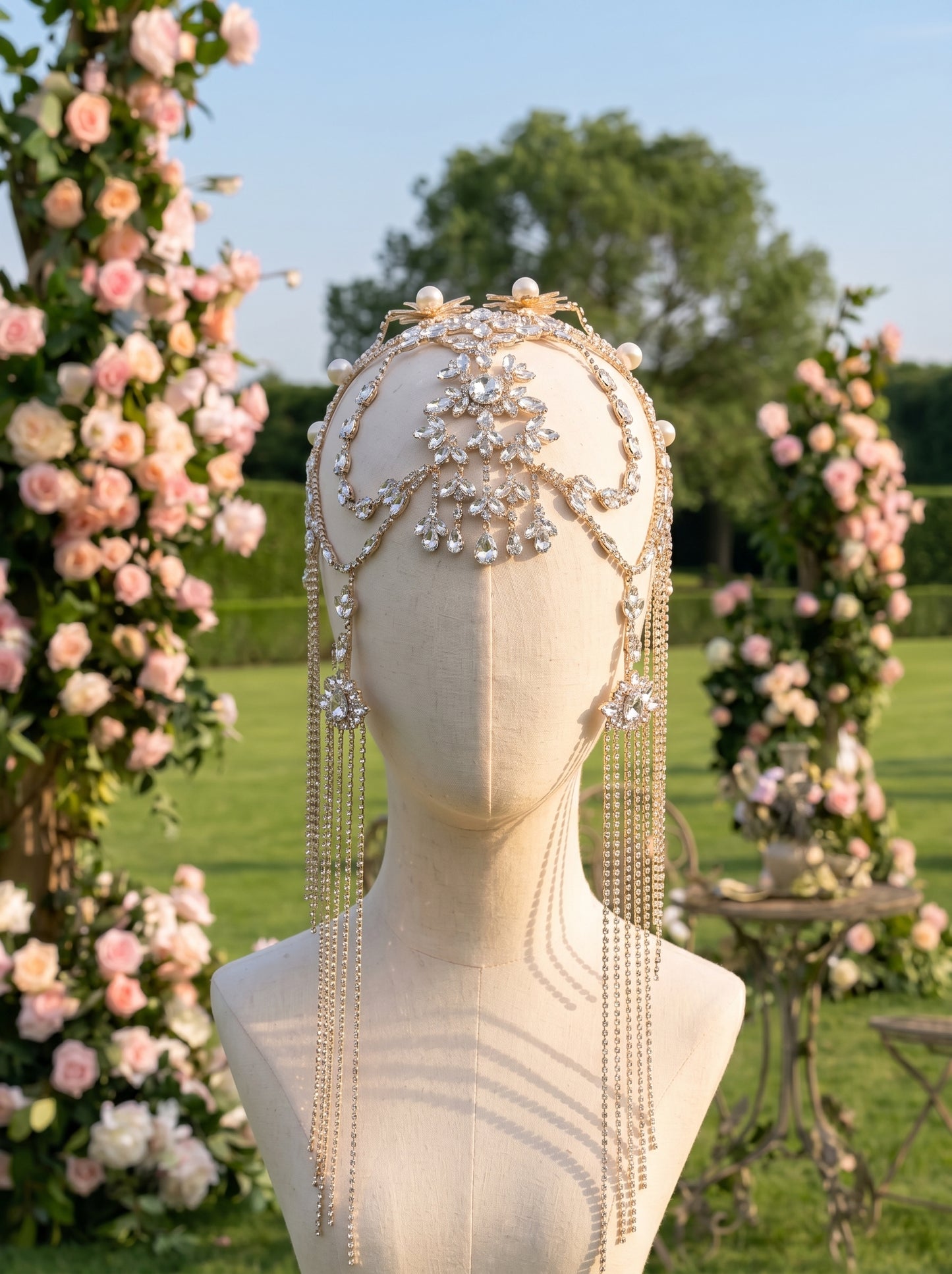 Exotic Marquise Crystal Wedding Headband, One Size Statement Pearl Fringe Hair Vine, Bridal Shower Festival Tassel Tiara LUNA-X201