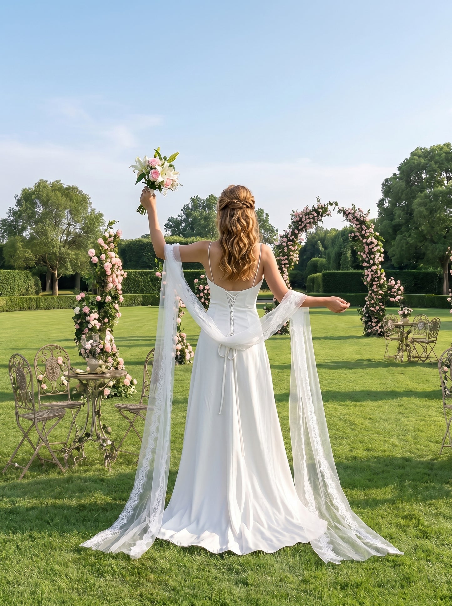 Cathedral Eyelash Lace Wedding Shawl Scarf 145 Inch Ultra Lightweight Bridal Cape Veil Minimalist Draping Tulle Wrap  LUNA-X230