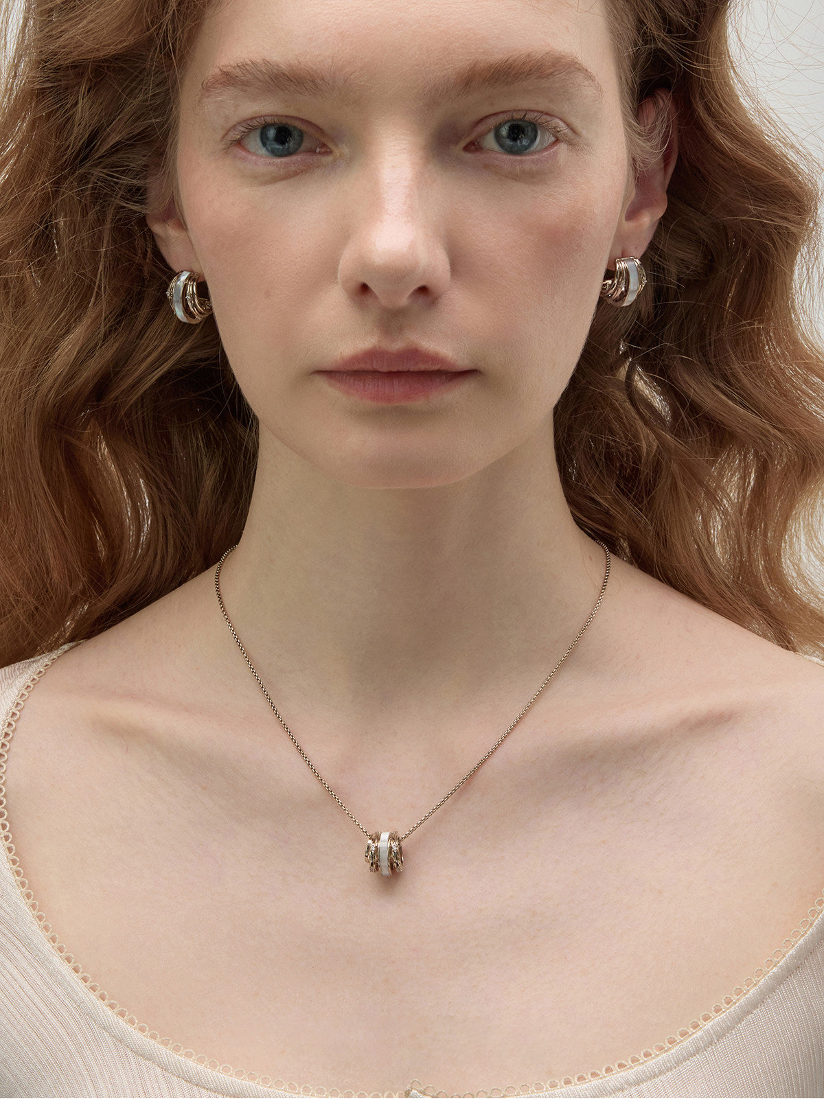 Multi-Ring White Mother of Pearl Barrel Pendant Necklace for Women Large Size Cubic Zirconia Minimalist Stackable Daily Wedding Jewelry Gift  LUNA-X243