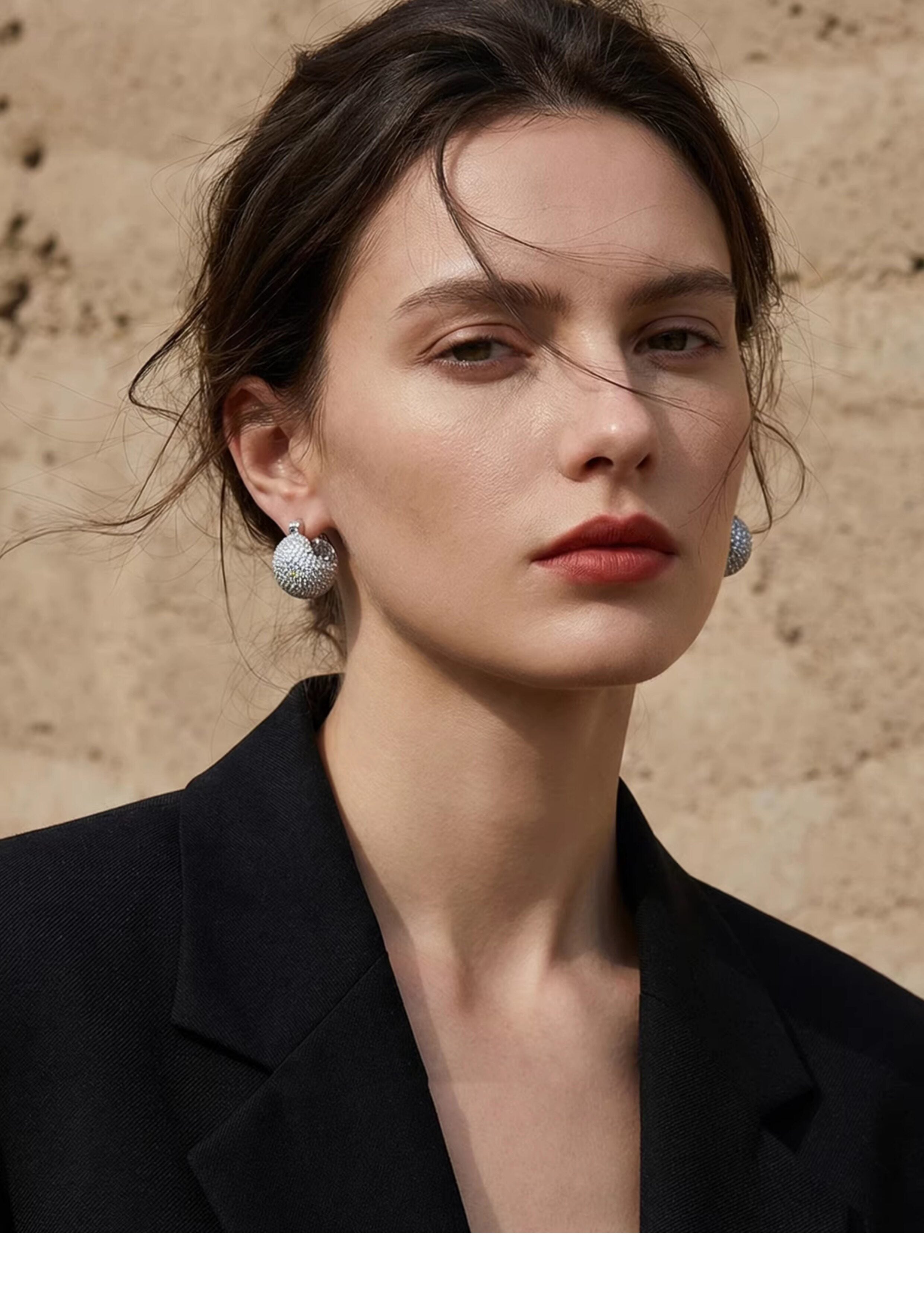 Sparkling Iced Out Disco Sphere Huggies, Full Pave Cubic Zirconia Chunky Dome Statement Crystal Hoop Earrings for Women LUNA-X304