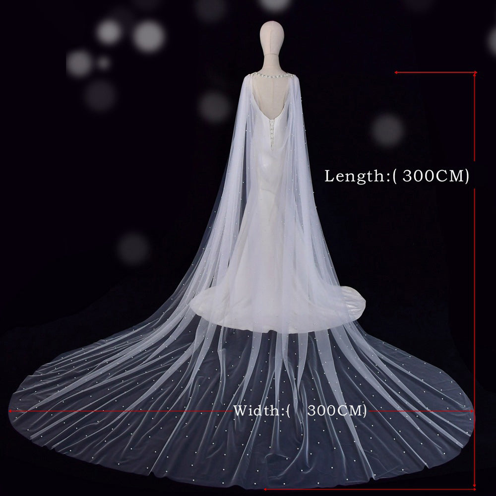 Cathedral Pearl Bridal Cape Veil with Rhinestone Collar - Luxury 300x300cm Detachable Wedding Cape Jewelry Statement   LUNA-X223