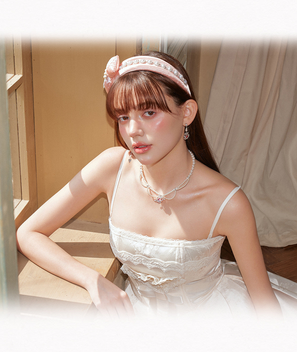 Sweet Bow Red Heart Cage Long Tassel Drop Earrings for Women, White Pearl Inlaid Cubic Zirconia Silver Tone Romantic Valentines Wedding Bridal Dangle Fine Jewelry Gift  LUNA-X299