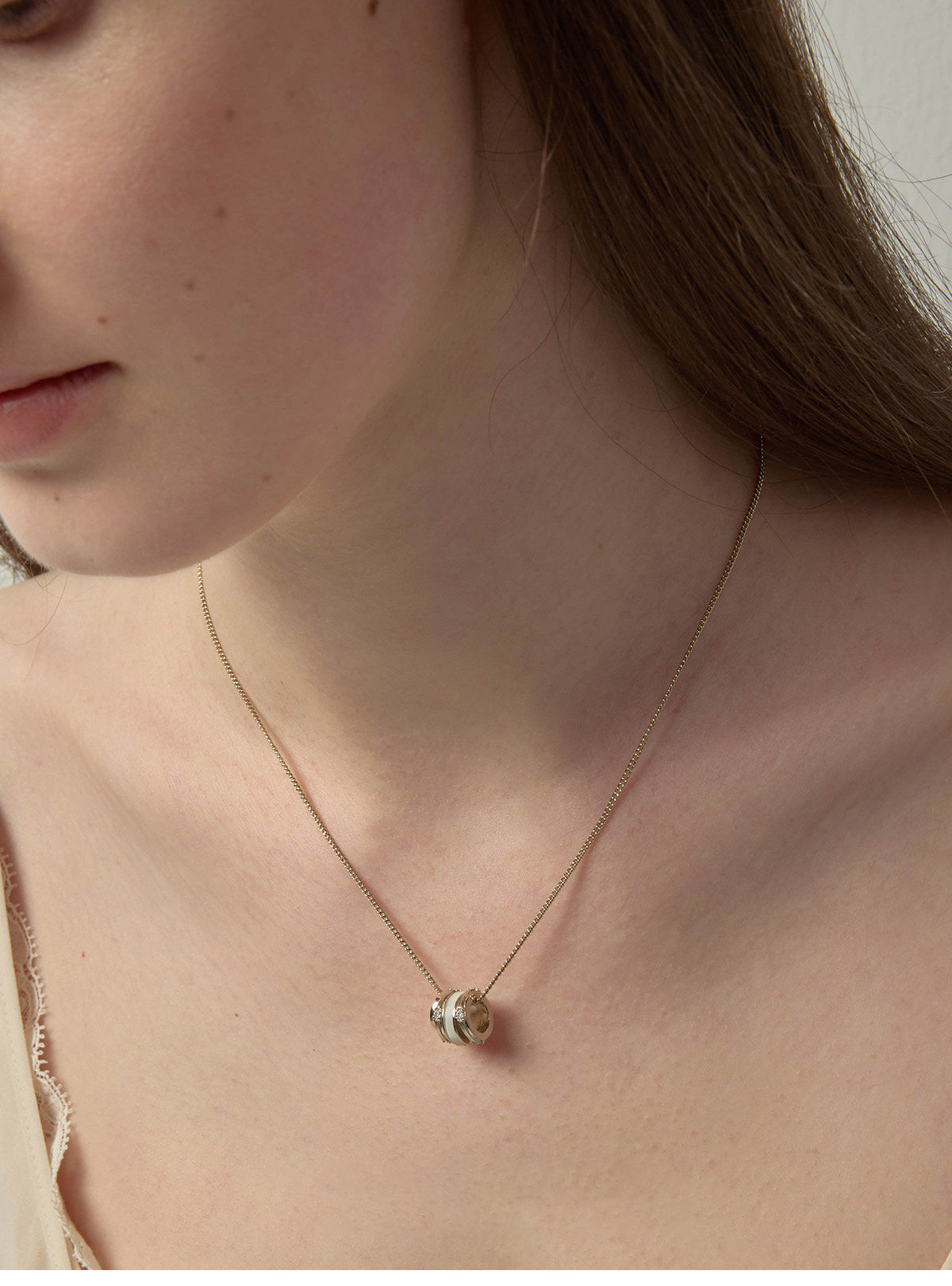 Multi-Ring White Mother of Pearl Barrel Pendant Necklace for Women Large Size Cubic Zirconia Minimalist Stackable Daily Wedding Jewelry Gift  LUNA-X243