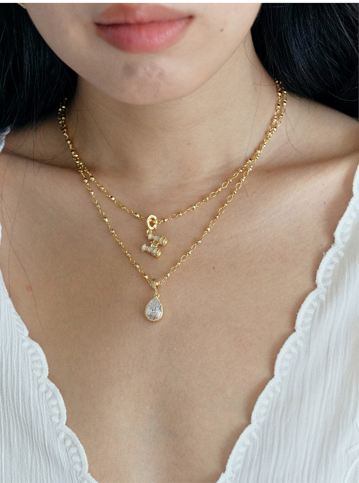 18K Gold Plated Nautical DIY Charm Necklace For Women Sold Separately Adjustable Thin Chain, 6 Detachable Pendants Sailboat Ship Wheel Telescope Teardrop Color Cubic Zirconia Custom Layering Ocean Travel Jewelry Gift LUNA-X280