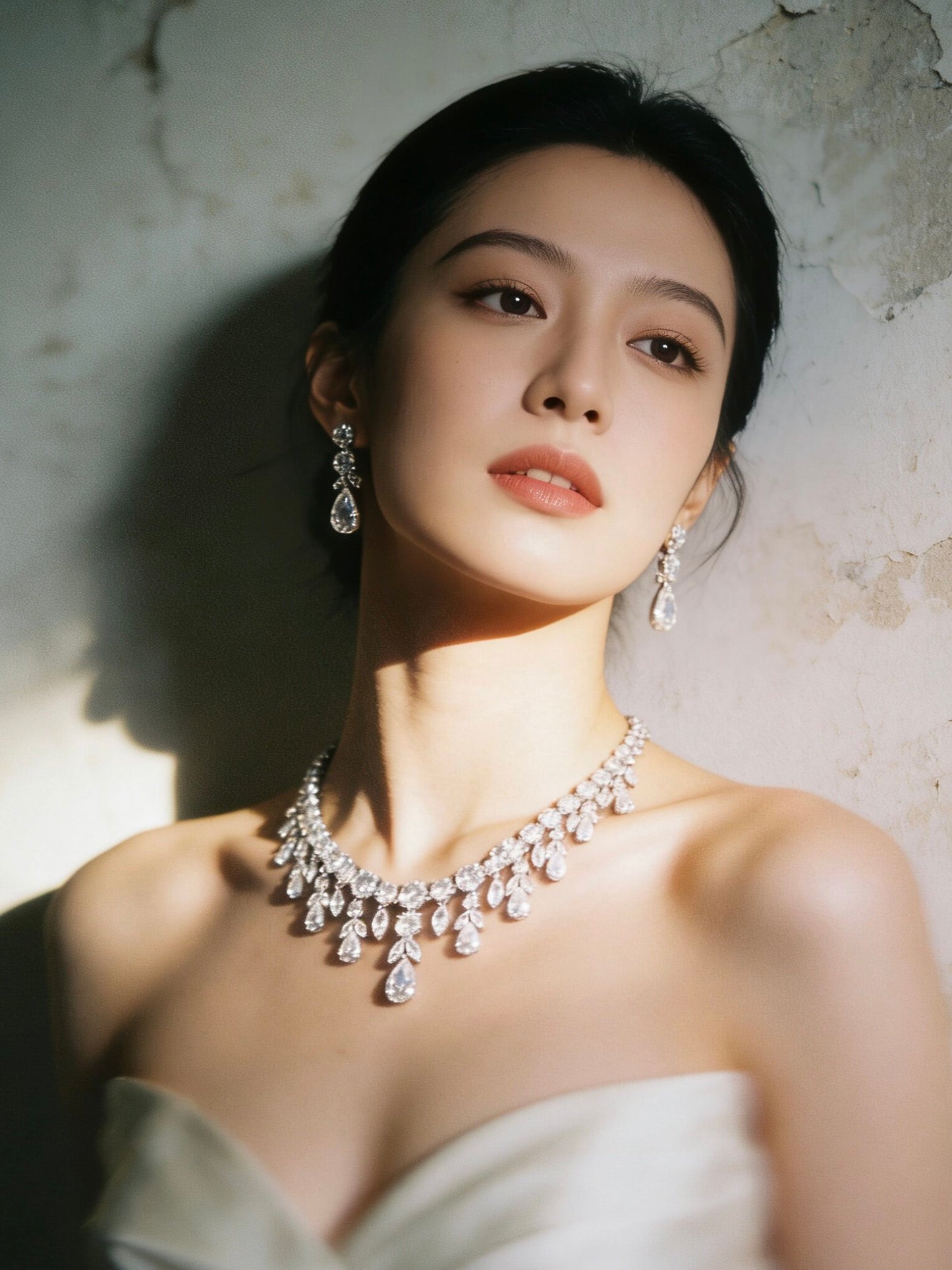 MOMZ Royal Sapphire Style Platinum-Plated Necklace & Earring Set - AAA Zircon Luxury Evening Jewelry LUNA-X152