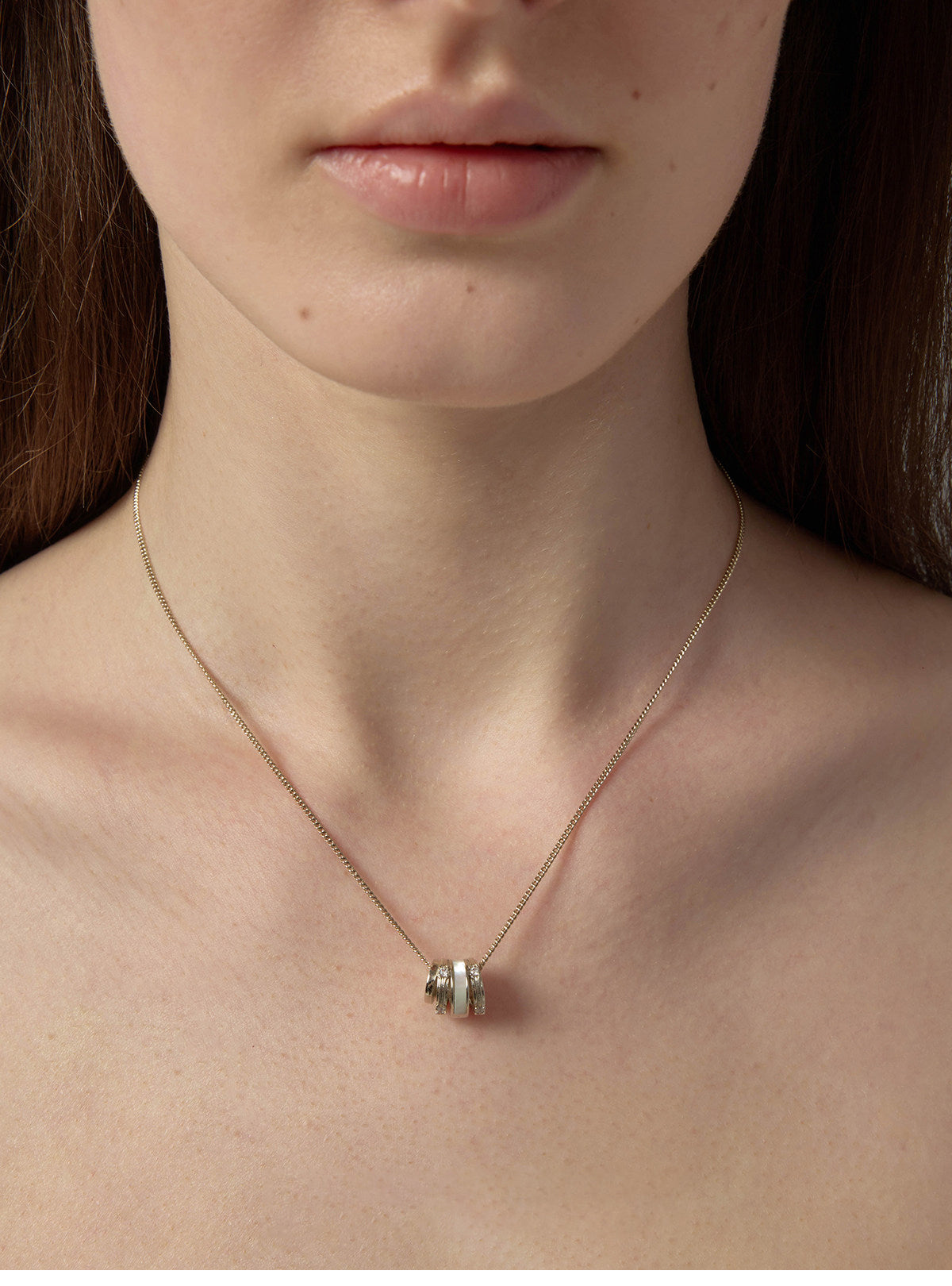 Multi-Ring White Mother of Pearl Barrel Pendant Necklace for Women Large Size Cubic Zirconia Minimalist Stackable Daily Wedding Jewelry Gift  LUNA-X243