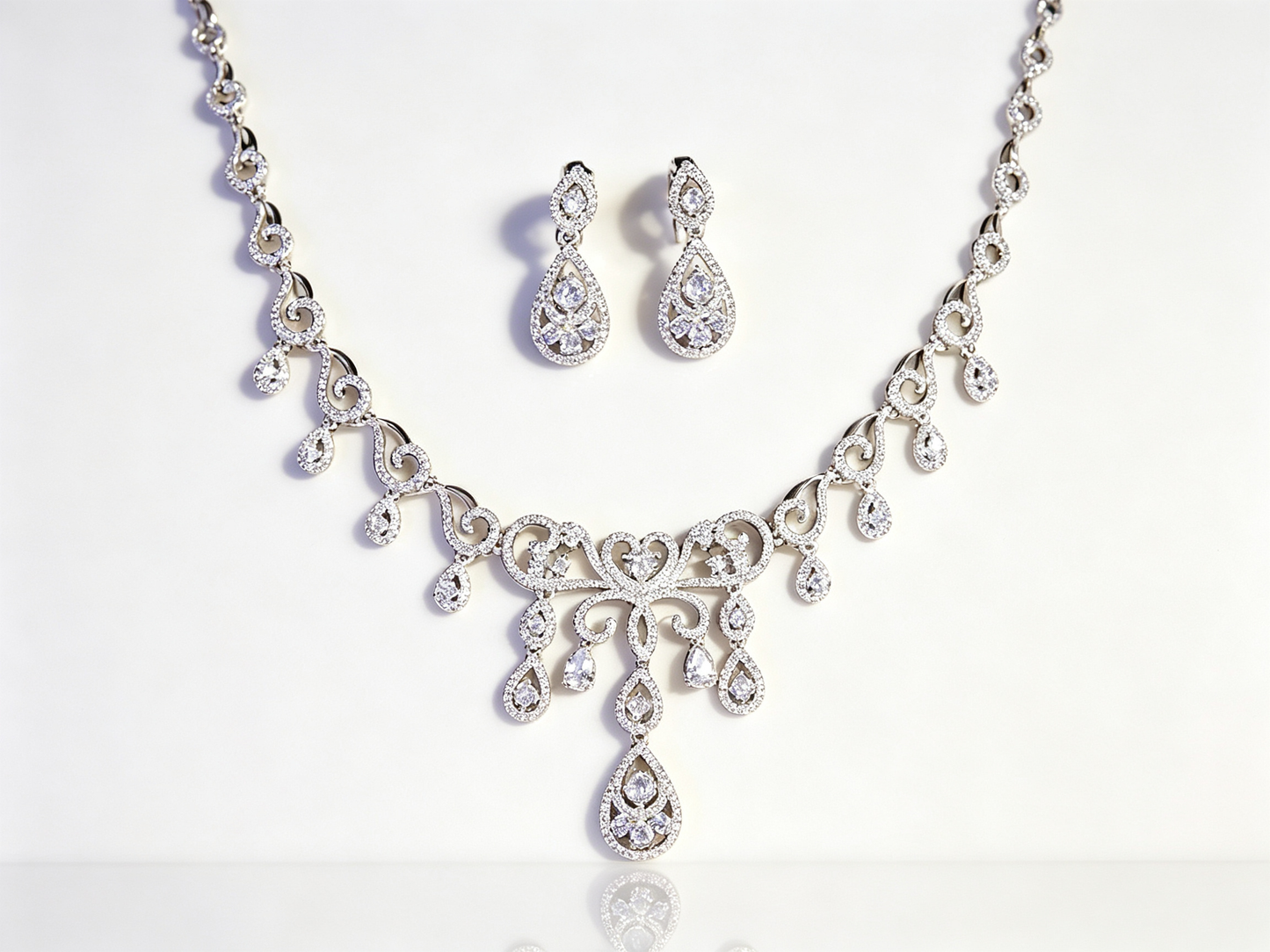 Royal Scroll Teardrop Bridal Necklace & Earring Set – AAA Zircon Crystal  LUNA-X143