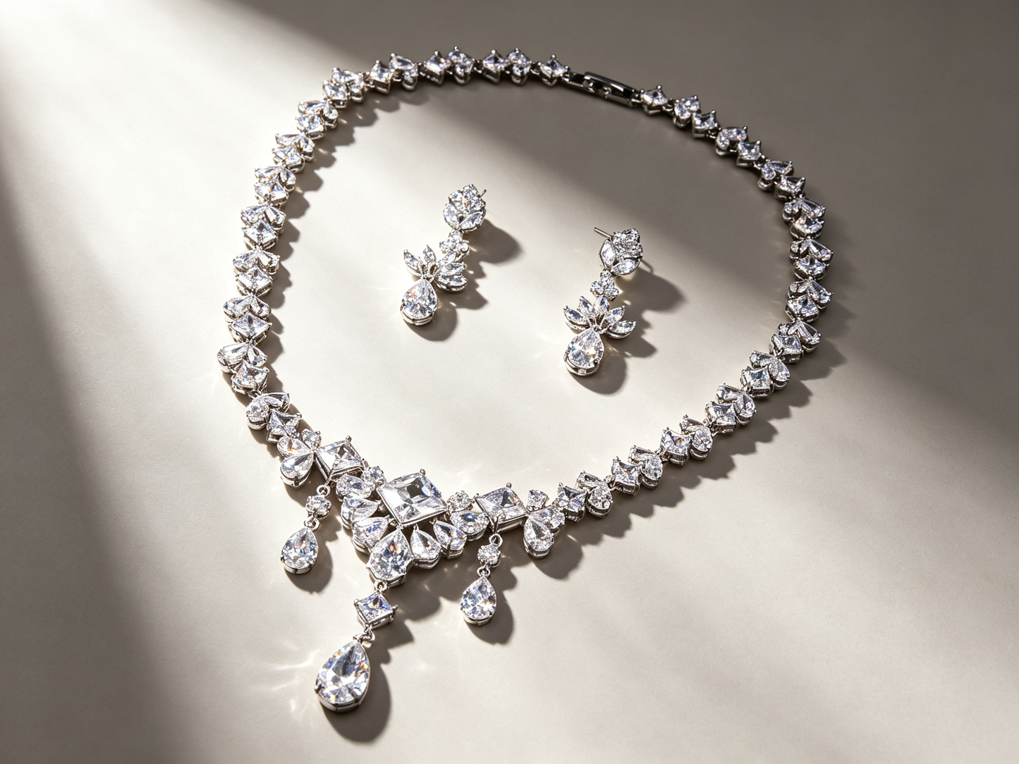 Adella Royal Cascade Bridal Necklace & Earring Set – AAA Zircon Crystal with S925 Silver Posts  LUNA-X142