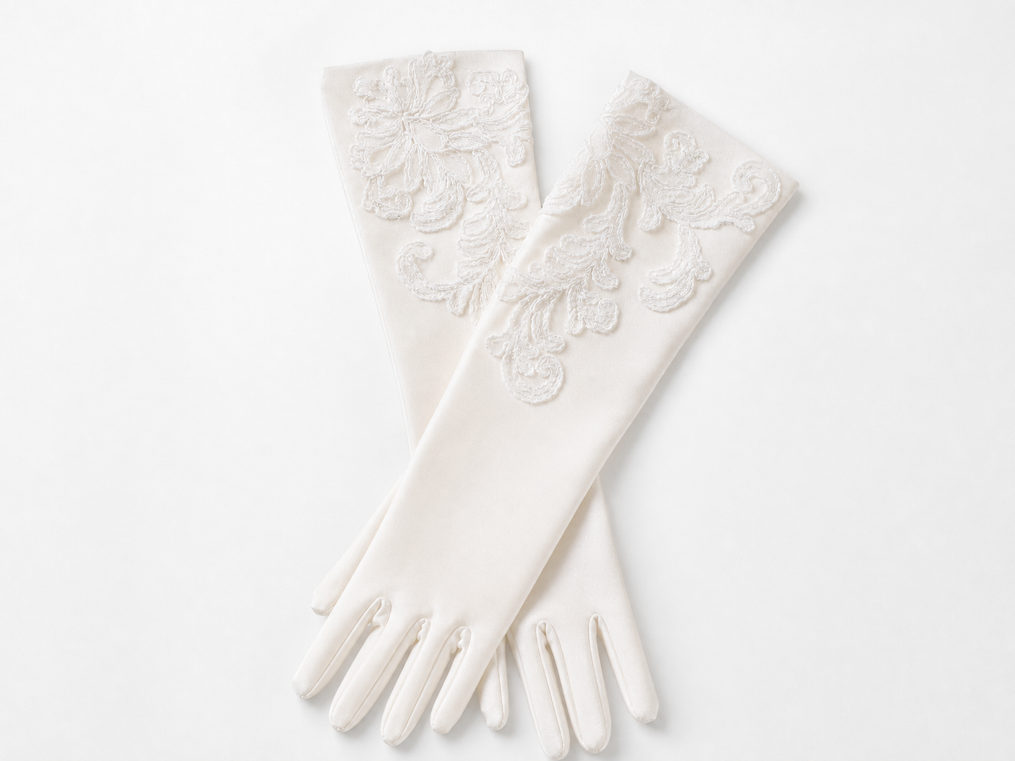 Ivory Satin Long Bridal Gloves with Delicate Embroidery | Vintage French Style Wedding Accessories (38cm)  LUNA-X187