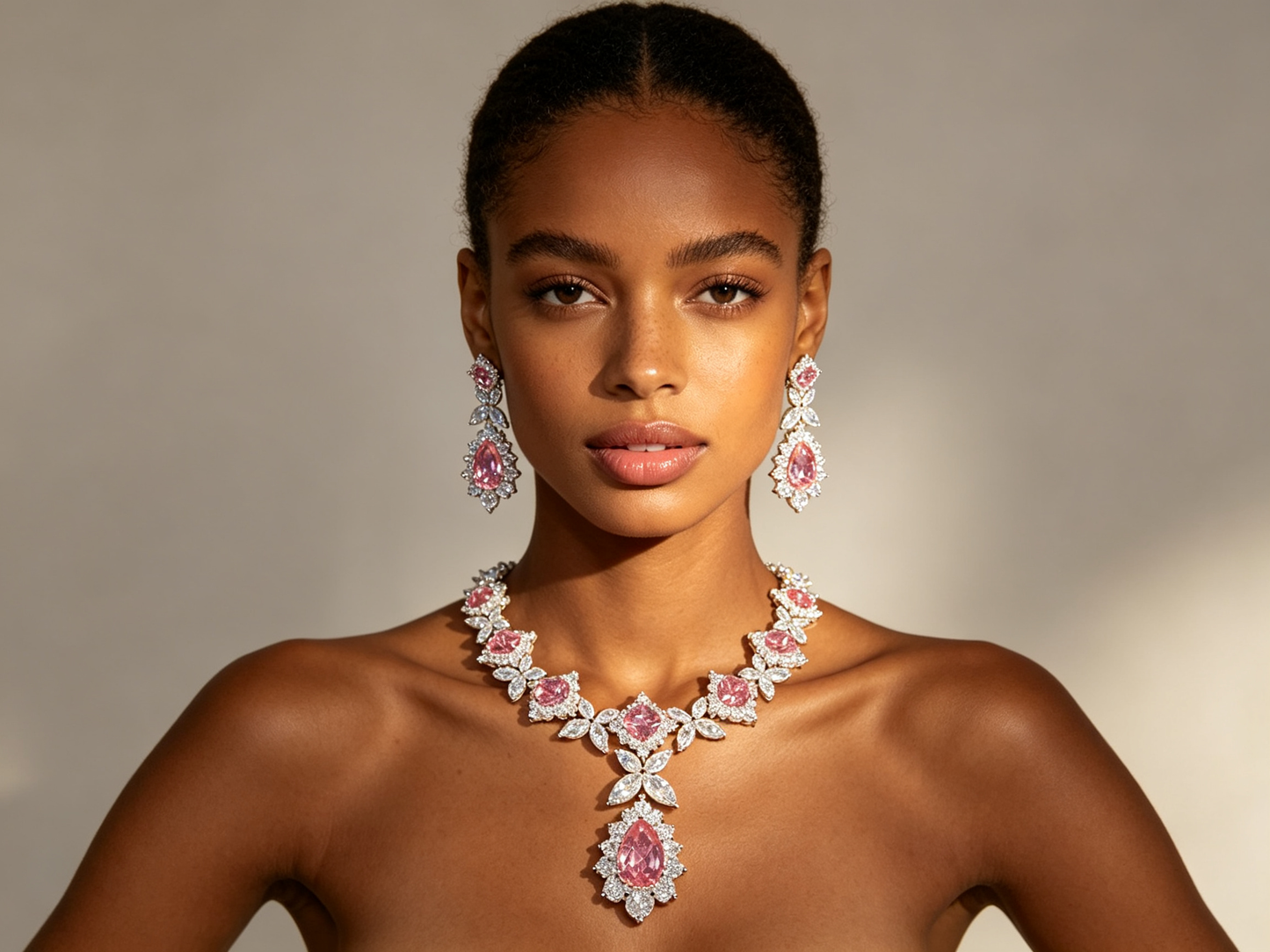 "Hollywood Heritage" Vintage Pear-Cut Crystal Wedding Jewelry Set, Radiant Cluster Leaf Choker & Luxury Tear-Drop Evening Earrings Duo LUNA-X161