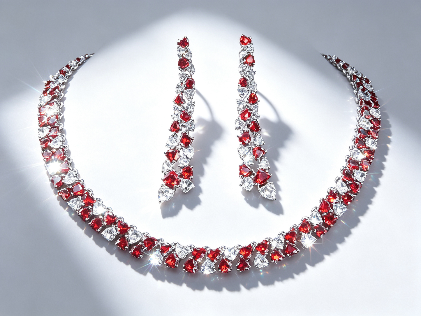Starlight Brilliance Collection: AAA Zircon Platinum-Plated Necklace & Earring Set - Luxury Evening Jewelry (Available in Red, Blue, Green, White) LUNA-X153