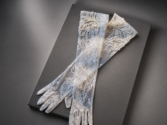Elegant 50cm Opera Length Lace Bridal Gloves, French Romantic Wedding Gloves with Hand-Stitched Exquisite Pearl Embellishments LUNA-X179
