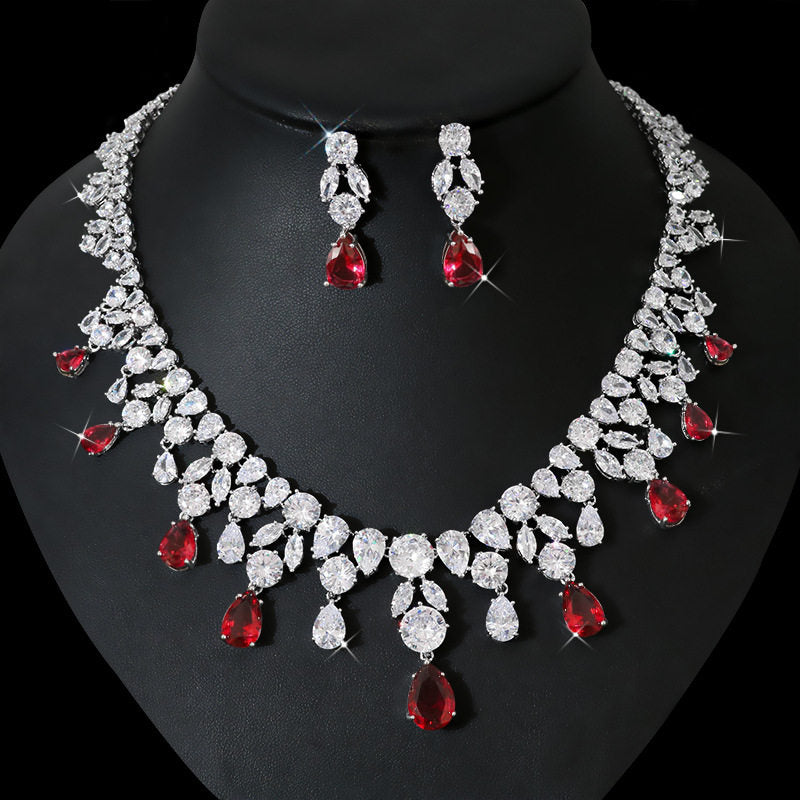 Grand Cascading Teardrop Bridal Jewelry Set in 4 Colors, Luxury Crystal Statement Choker & Dangle Earrings for Royal Wedding, Prom & Gala LUNA-X168