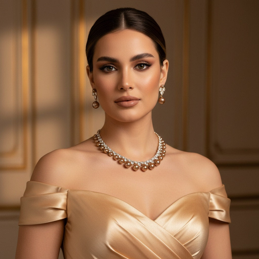 "Fountain of Light" Vintage Wedding Jewelry Set, Radiant Marquise Crystal V-Choker & Luxury Tear-Drop Prom Earring Duo LUNA-X162