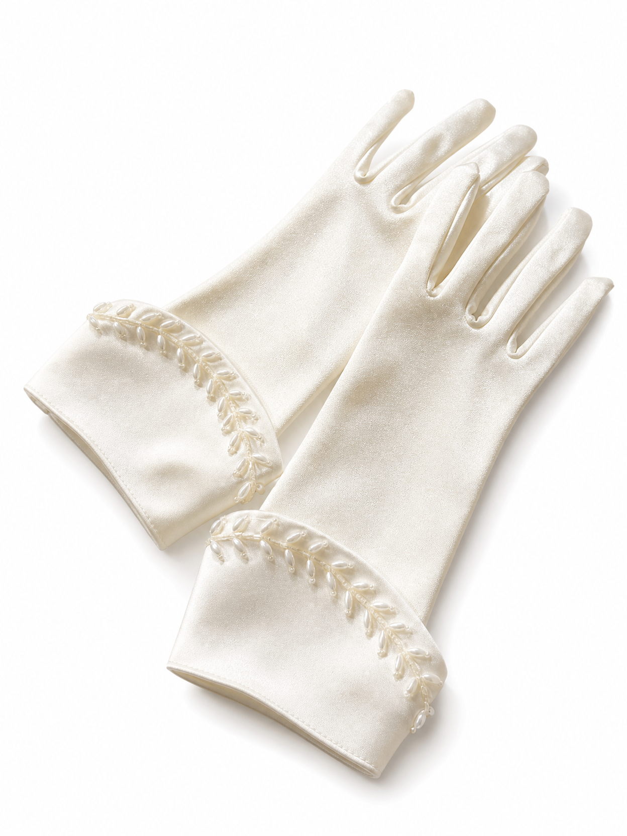 Champagne Satin Wheat-Spike Beaded Bridal Short Gloves for Wedding and Banquet  LUNA-X191