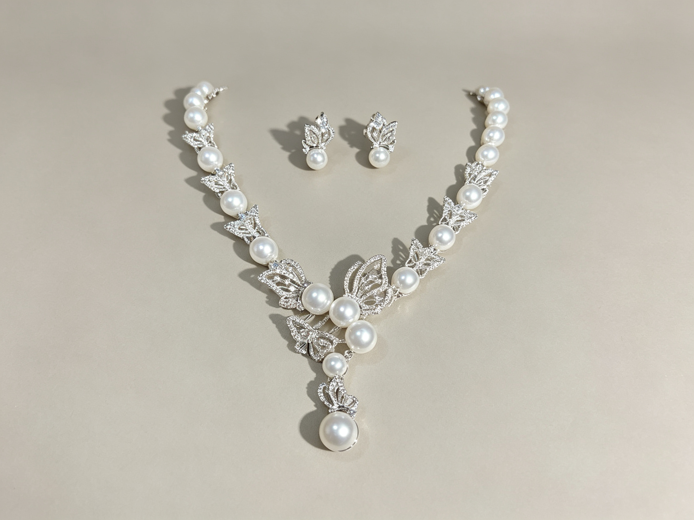 Luxury Butterfly Bridal Jewelry Set Elegant Hollow Marquise Choker Necklace & Drop Earrings | Romantic Wedding Gala Banquet Two-Piece Set | LUNA-X133