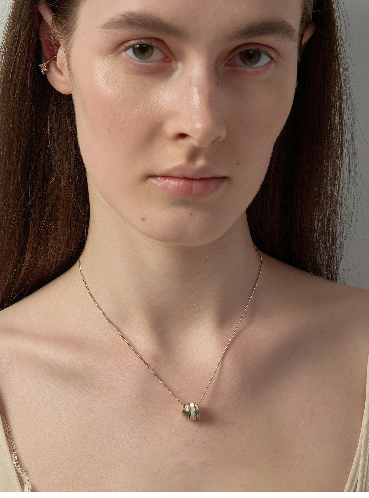 Multi-Ring White Mother of Pearl Barrel Pendant Necklace for Women Large Size Cubic Zirconia Minimalist Stackable Daily Wedding Jewelry Gift  LUNA-X243