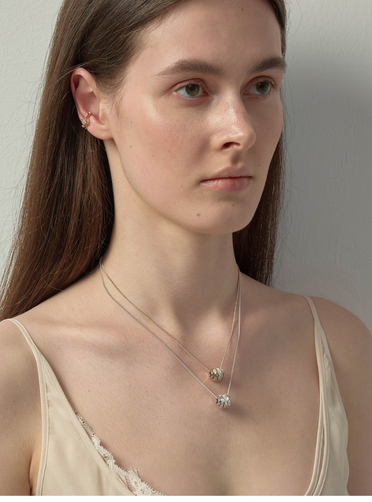 Multi-Ring White Mother of Pearl Barrel Pendant Necklace for Women Large Size Cubic Zirconia Minimalist Stackable Daily Wedding Jewelry Gift  LUNA-X243