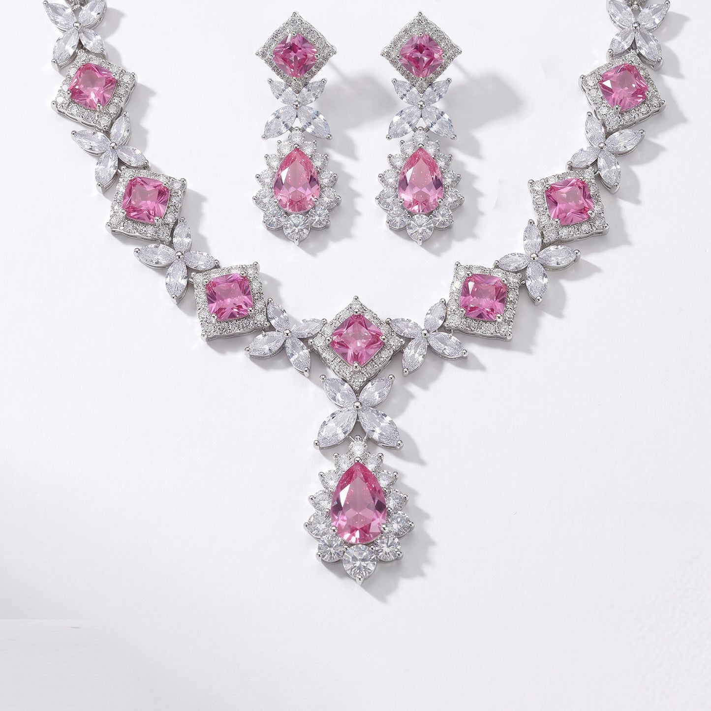 "Hollywood Heritage" Vintage Pear-Cut Crystal Wedding Jewelry Set, Radiant Cluster Leaf Choker & Luxury Tear-Drop Evening Earrings Duo LUNA-X161