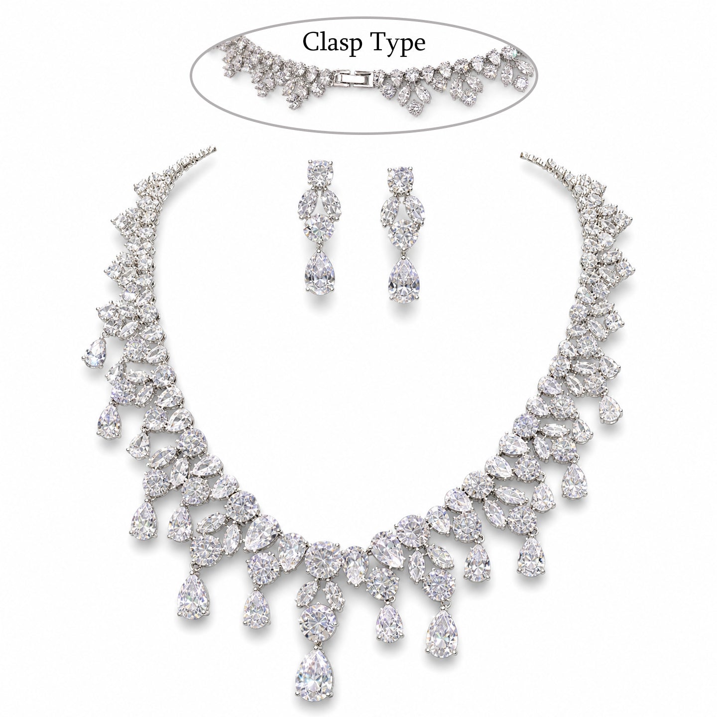 Grand Cascading Teardrop Bridal Jewelry Set in 4 Colors, Luxury Crystal Statement Choker & Dangle Earrings for Royal Wedding, Prom & Gala LUNA-X168
