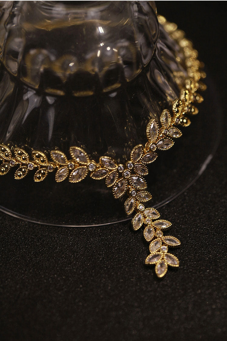Elegant Crystal Leaf 3-Piece Jewelry Set for Women, Y-Drop Necklace Long Dangle Earrings Matching Bracelet Wedding Bridal Formal Banquet Fine Jewelry Gift LUNA-X302