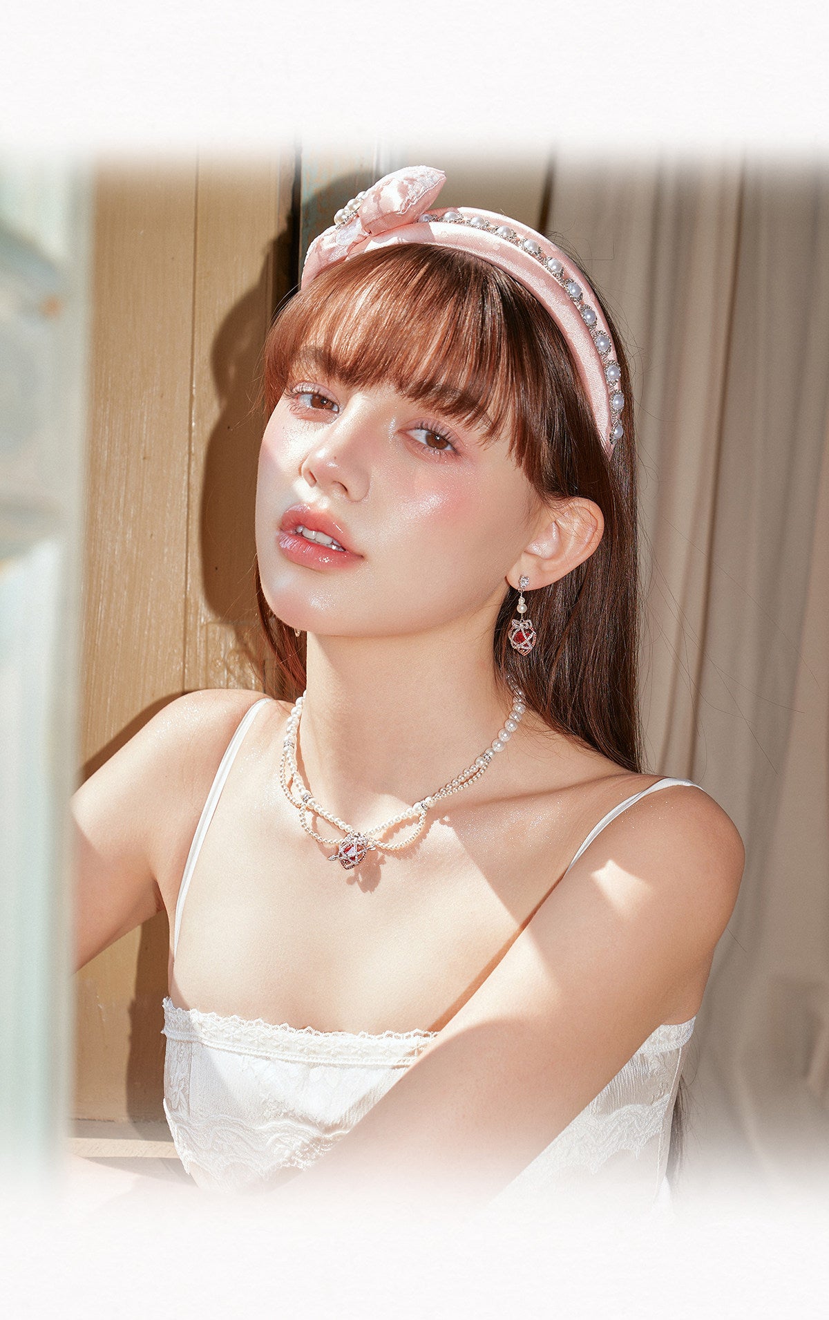 Sweet Bow Red Heart Cage Long Tassel Drop Earrings for Women, White Pearl Inlaid Cubic Zirconia Silver Tone Romantic Valentines Wedding Bridal Dangle Fine Jewelry Gift  LUNA-X299