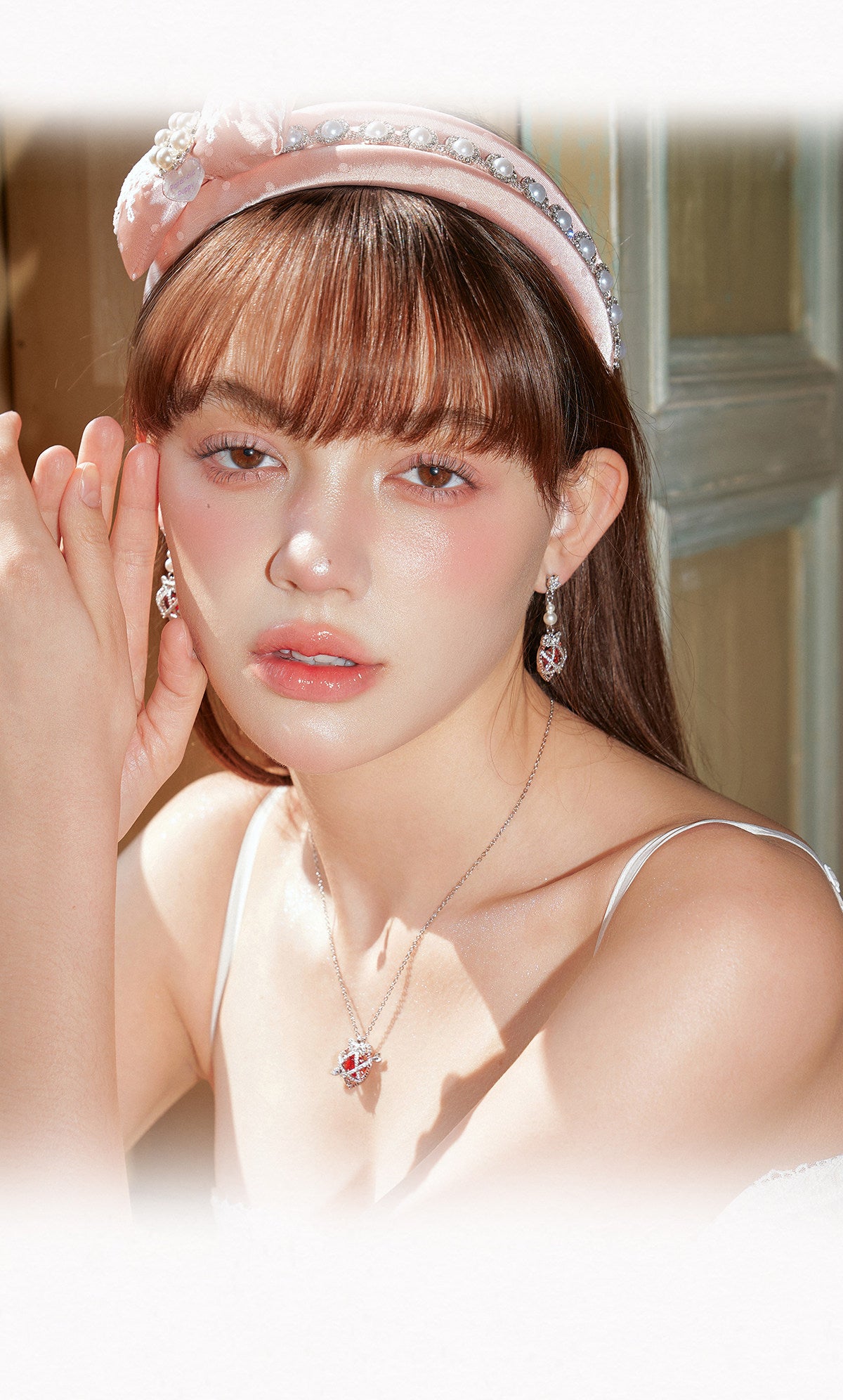 Sweet Bow Red Heart Cage Long Tassel Drop Earrings for Women, White Pearl Inlaid Cubic Zirconia Silver Tone Romantic Valentines Wedding Bridal Dangle Fine Jewelry Gift  LUNA-X299