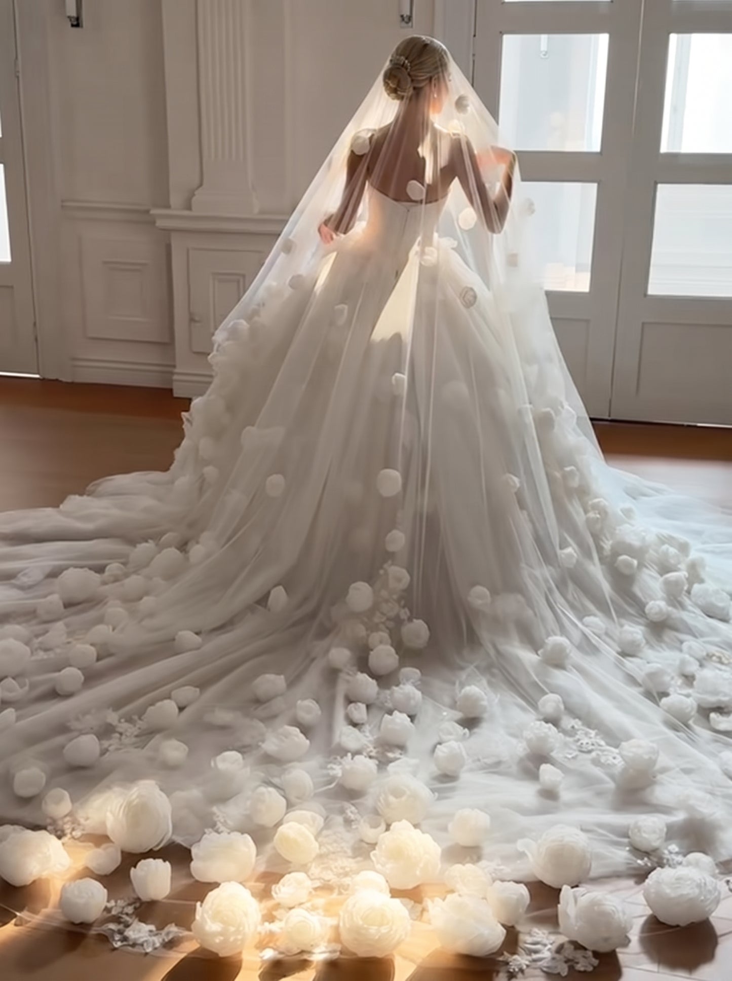 Grand Cathedral Wedding Veil - 118" Extra Wide Tulle with Majestic Royal Lace Appliqués and Secure Metal Comb LUNA-X01