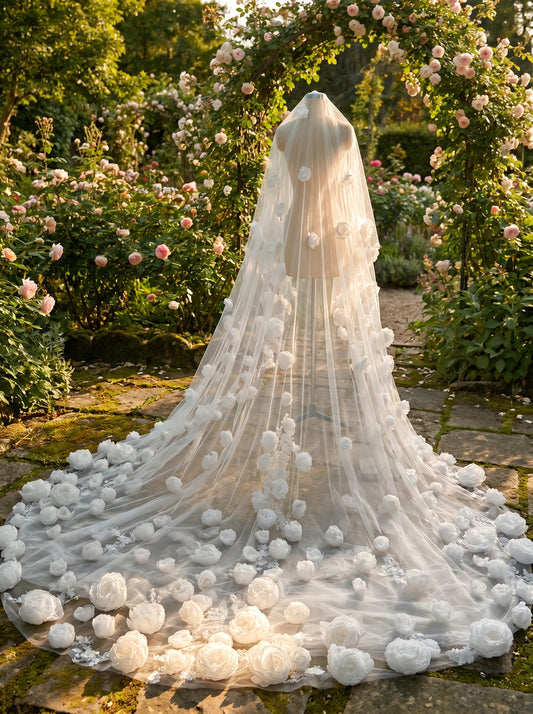 Grand Cathedral Wedding Veil - 118" Extra Wide Tulle with Majestic Royal Lace Appliqués and Secure Metal Comb LUNA-X01