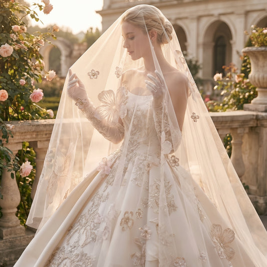 Royal Cathedral Wedding Veil - 120" Extra Long Tulle with Exquisite Scalloped Lace Edge & Metal Comb LUNA-X02