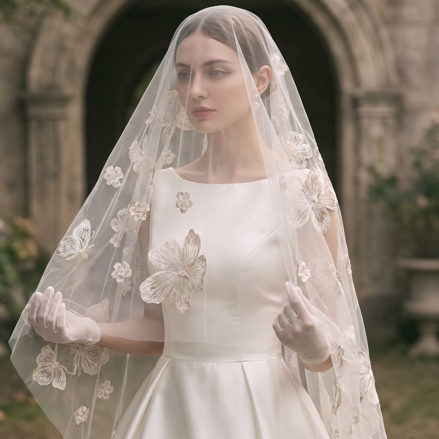 Royal Cathedral Wedding Veil - 120" Extra Long Tulle with Exquisite Scalloped Lace Edge & Metal Comb LUNA-X02