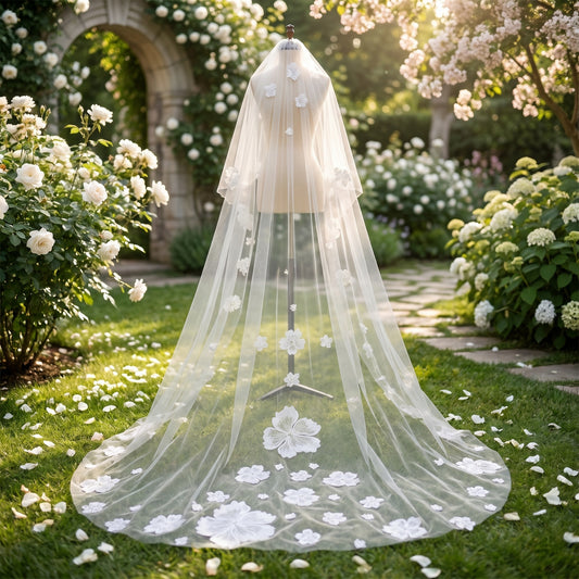 Royal Cathedral Wedding Veil - 120 Extra Long Tulle with Exquisite Scalloped Lace Edge & Metal Comb LUNA-X02