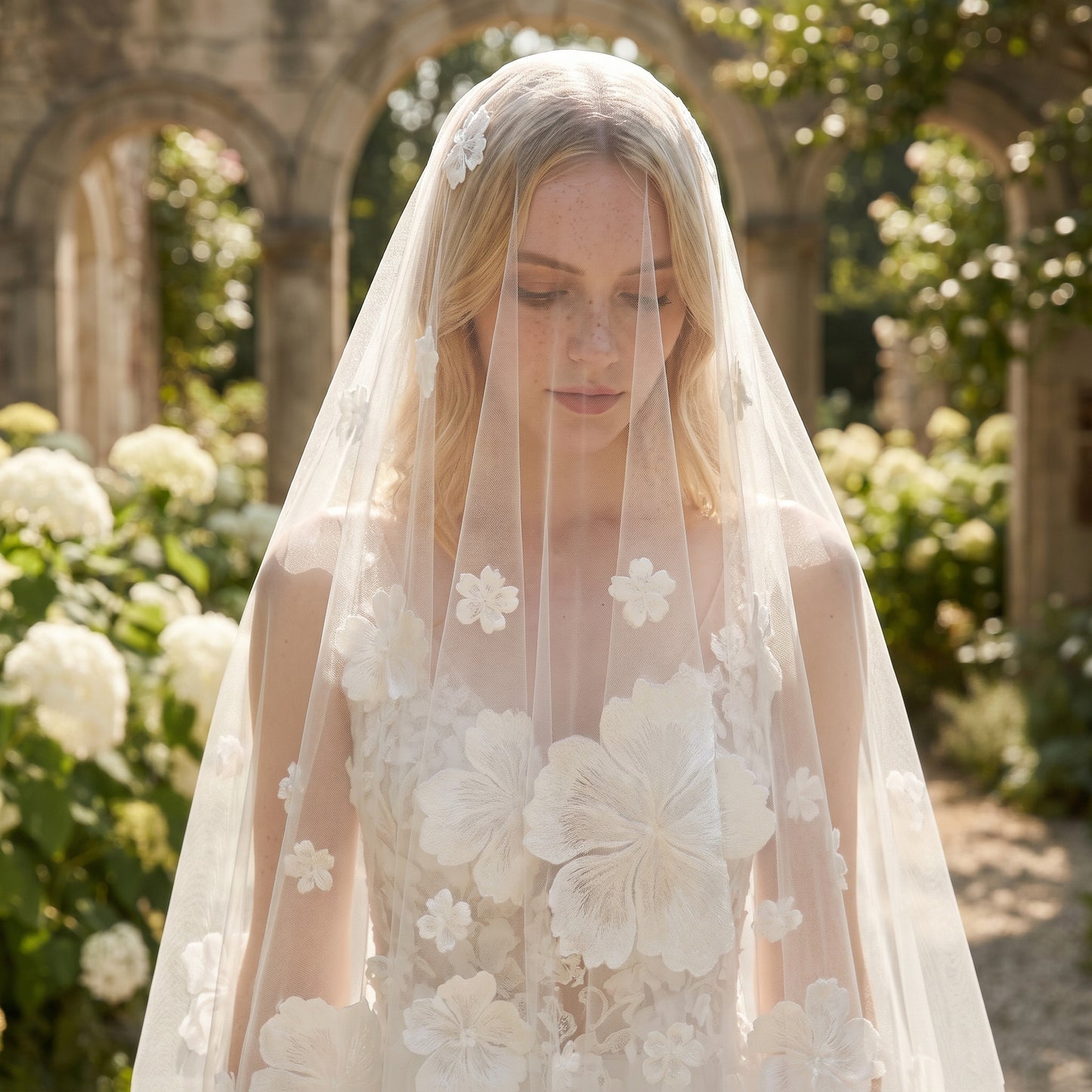Royal Cathedral Wedding Veil - 120" Extra Long Tulle with Exquisite Scalloped Lace Edge & Metal Comb LUNA-X02