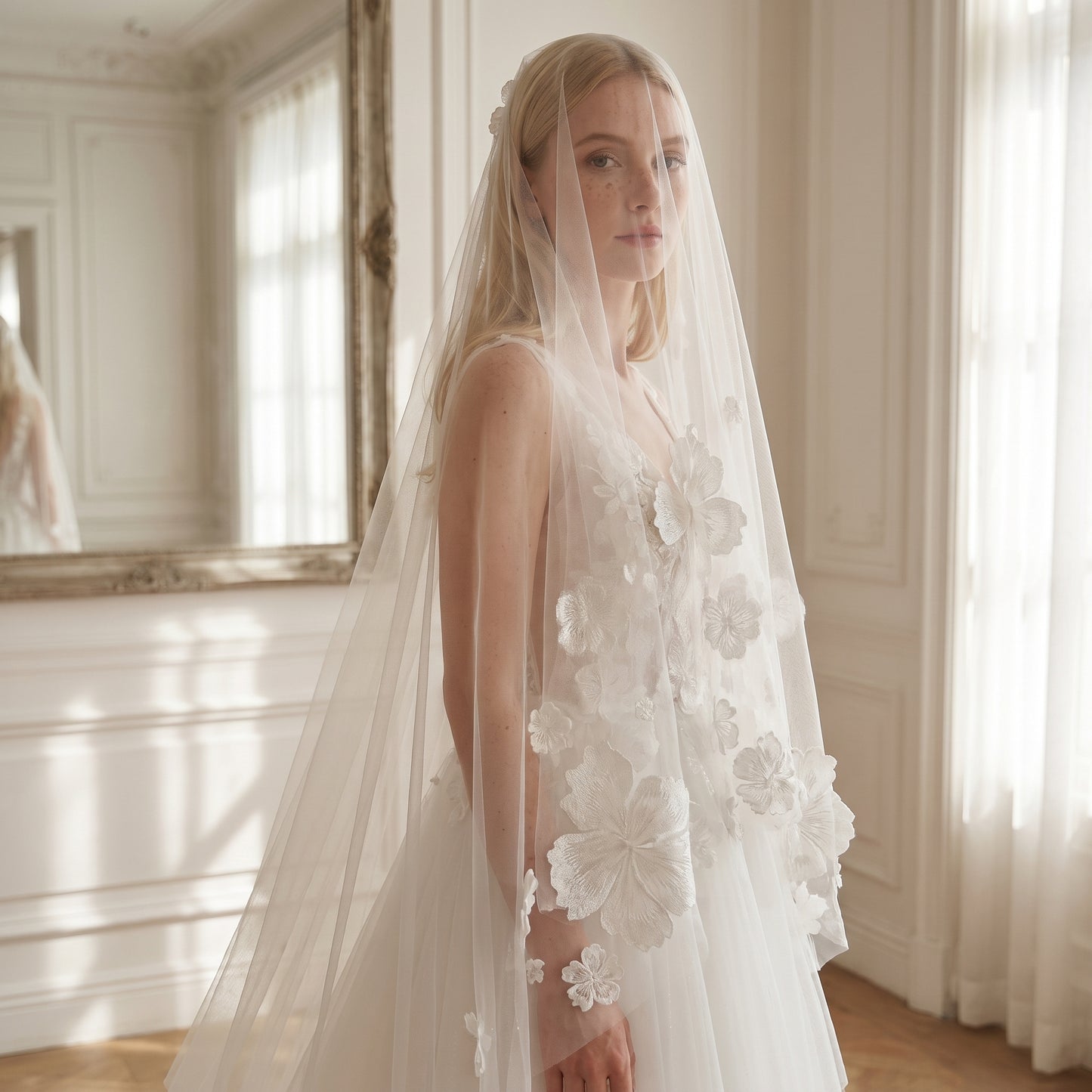 Royal Cathedral Wedding Veil - 120" Extra Long Tulle with Exquisite Scalloped Lace Edge & Metal Comb LUNA-X02