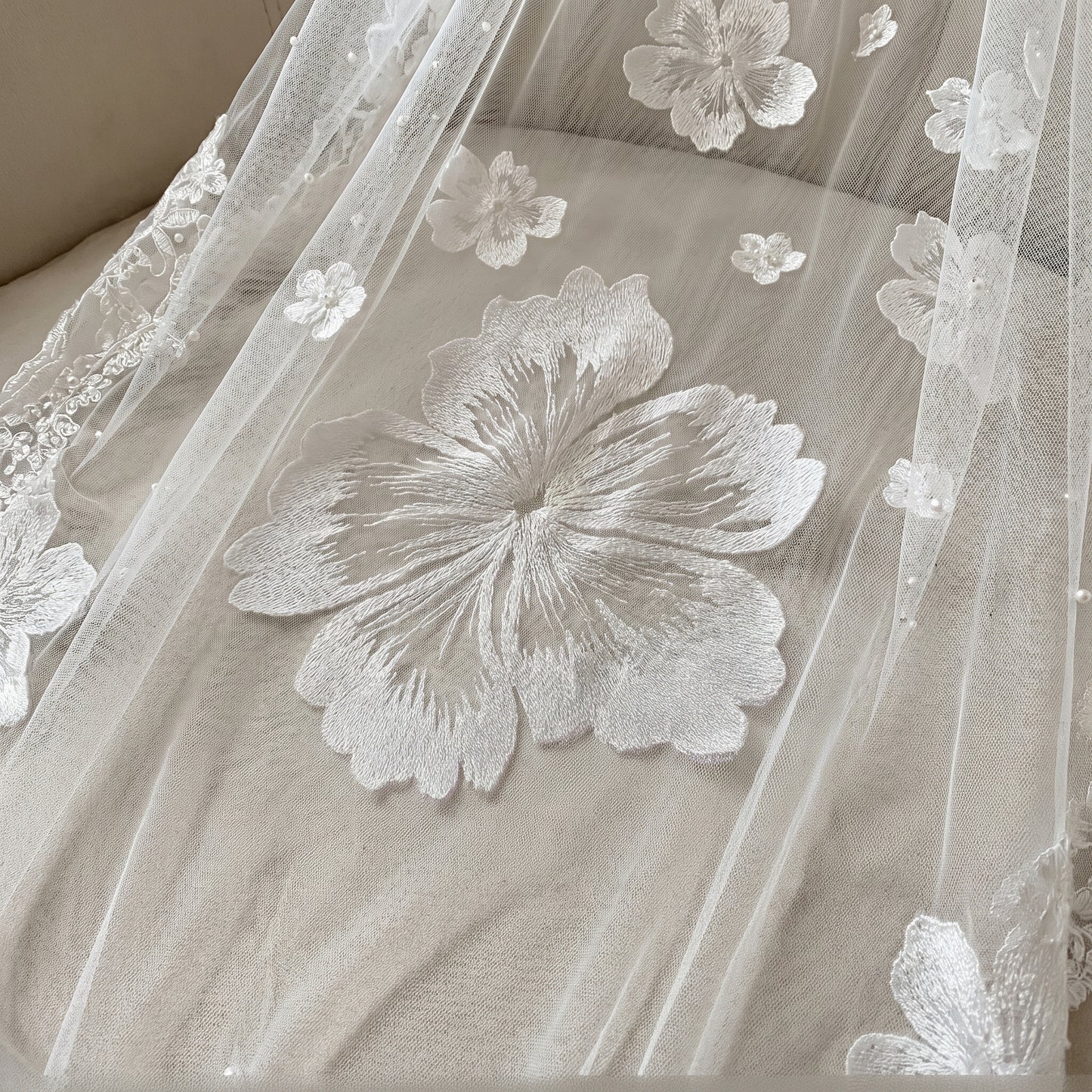 Royal Cathedral Wedding Veil - 120" Extra Long Tulle with Exquisite Scalloped Lace Edge & Metal Comb LUNA-X02