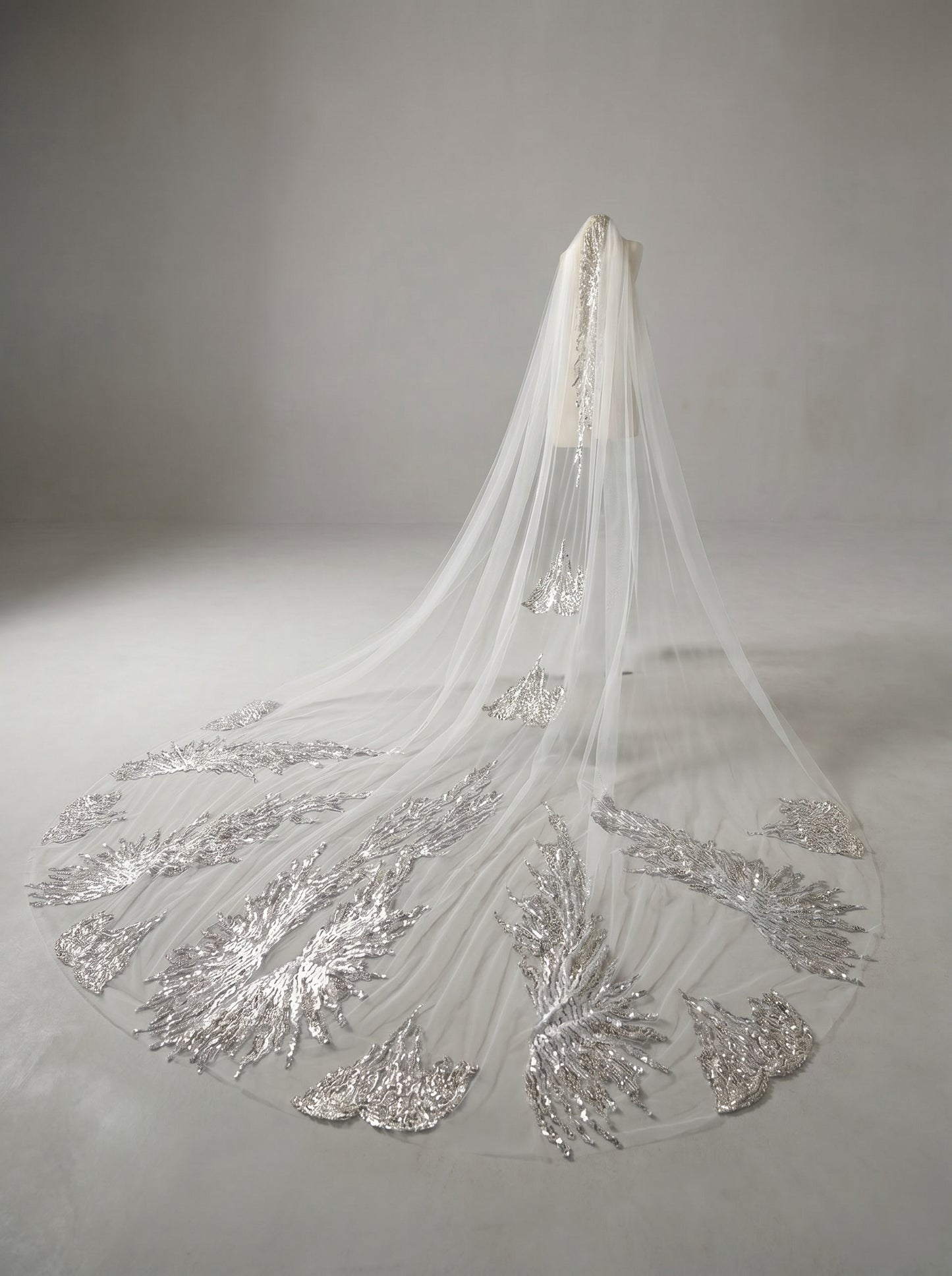 Luxury Regal Cathedral Wedding Veil - 138"/150" Sparkly Sequin & Beaded Floral Embroidery Veil with Secure Comb LUNA-X16