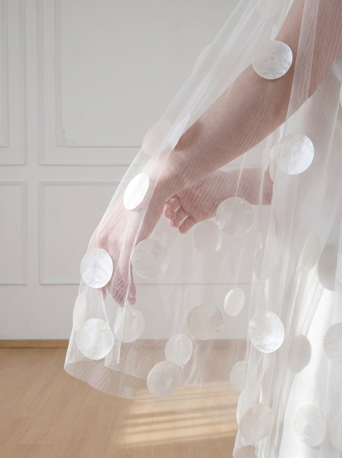 Ethereal Pure White Drop Veil - Minimalist Cut Edge Blusher Veil, Waist Length No Comb Bridal Veil  LUNA-X10