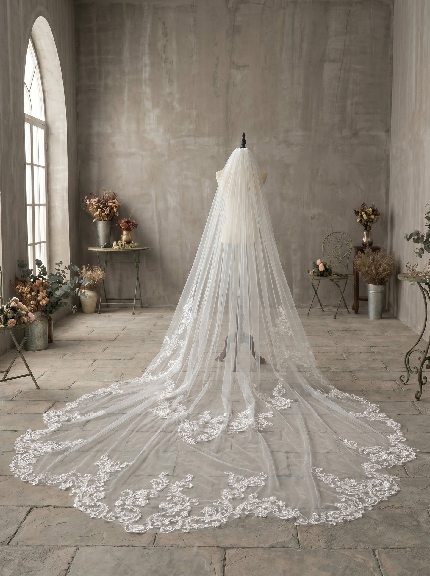 Luxury 118" Extra Wide Single-Tier Royal Cathedral Veil - 3m x 3m Sheer Soft Tulle Wedding Veil, Comb-Free Minimalist Bridal Veil  LUNA-X32