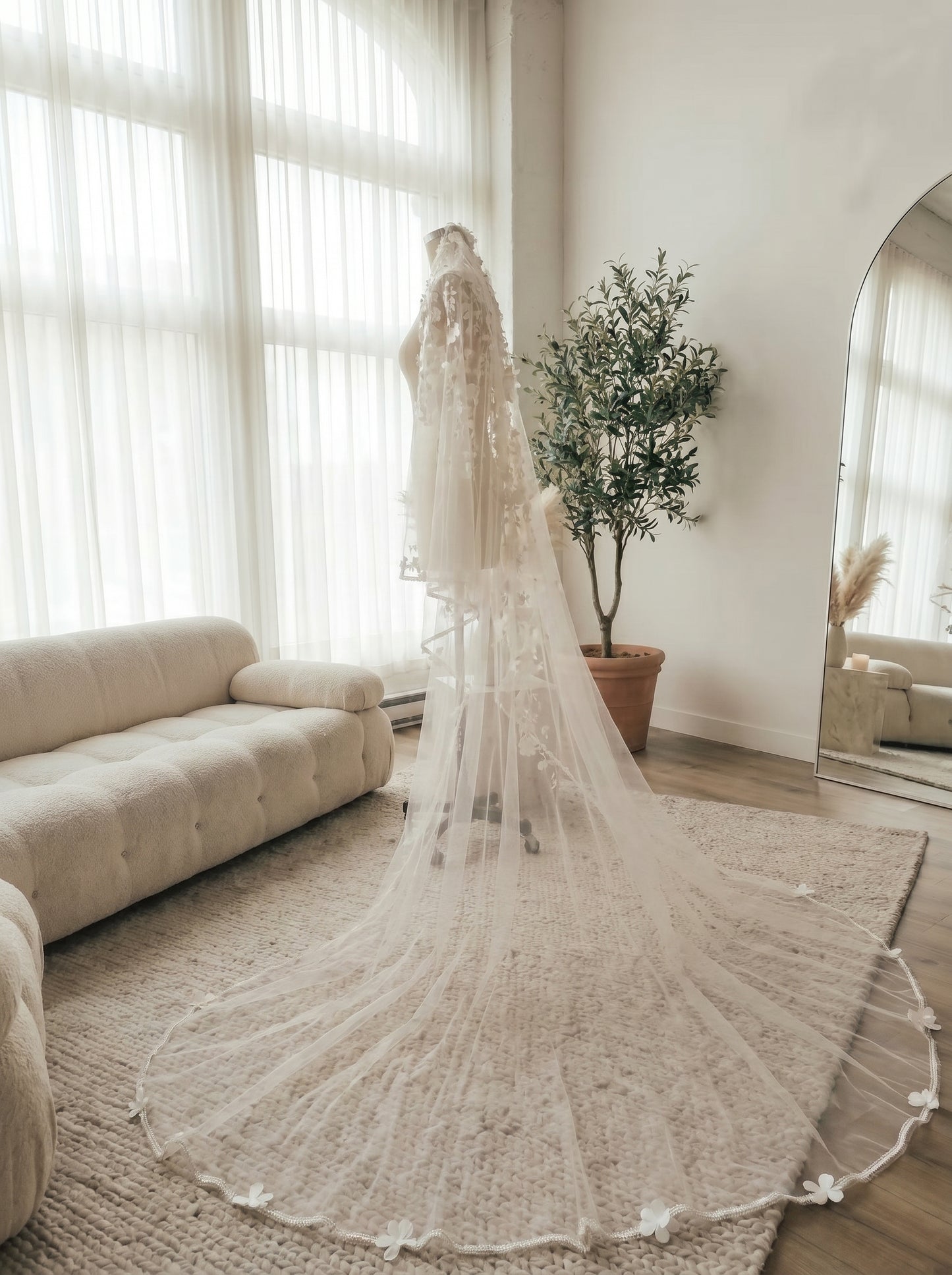 The Anti-Bride Minimalist Cathedral Veil - 3m Sleek One Layer Wedding Veil, Comb-Free High-Fashion Sheer Bridal Draping  LUNA-X48