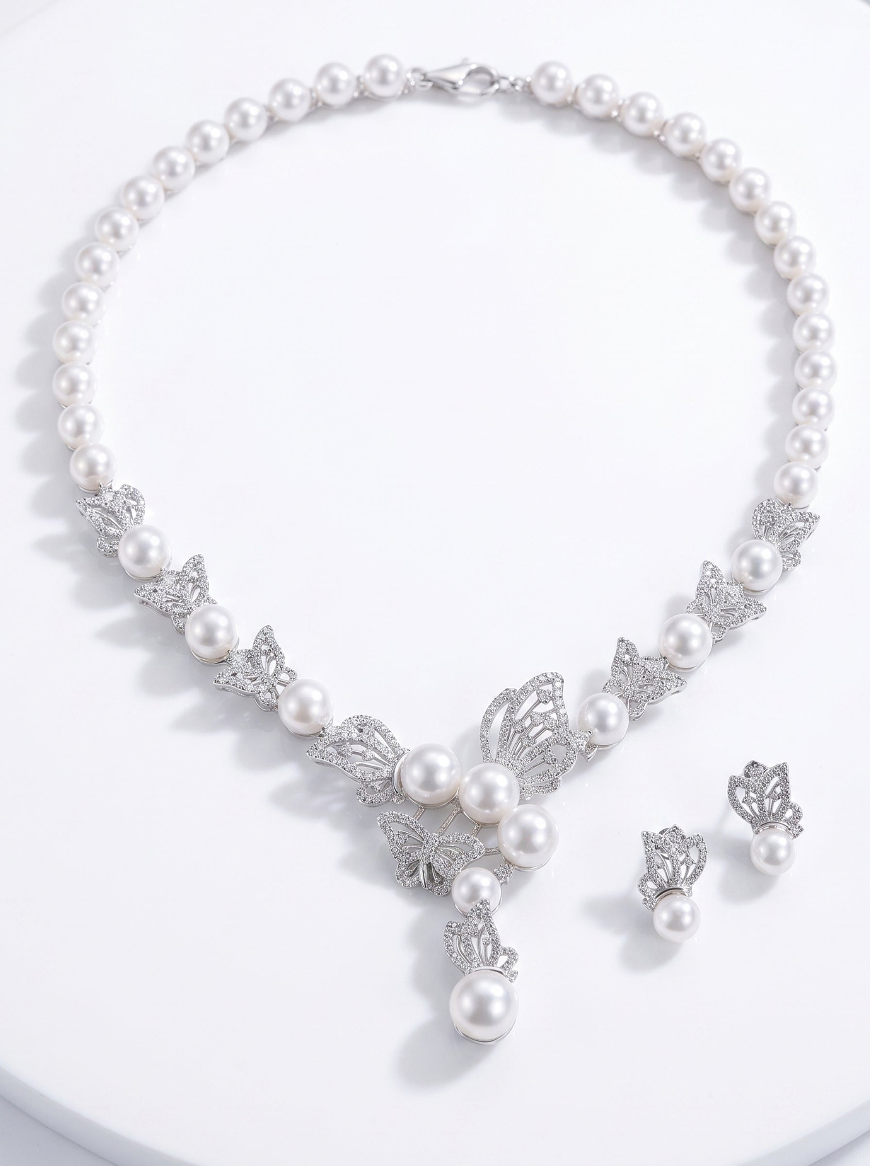 Luxury Butterfly Bridal Jewelry Set Elegant Hollow Marquise Choker Necklace & Drop Earrings | Romantic Wedding Gala Banquet Two-Piece Set | LUNA-X133