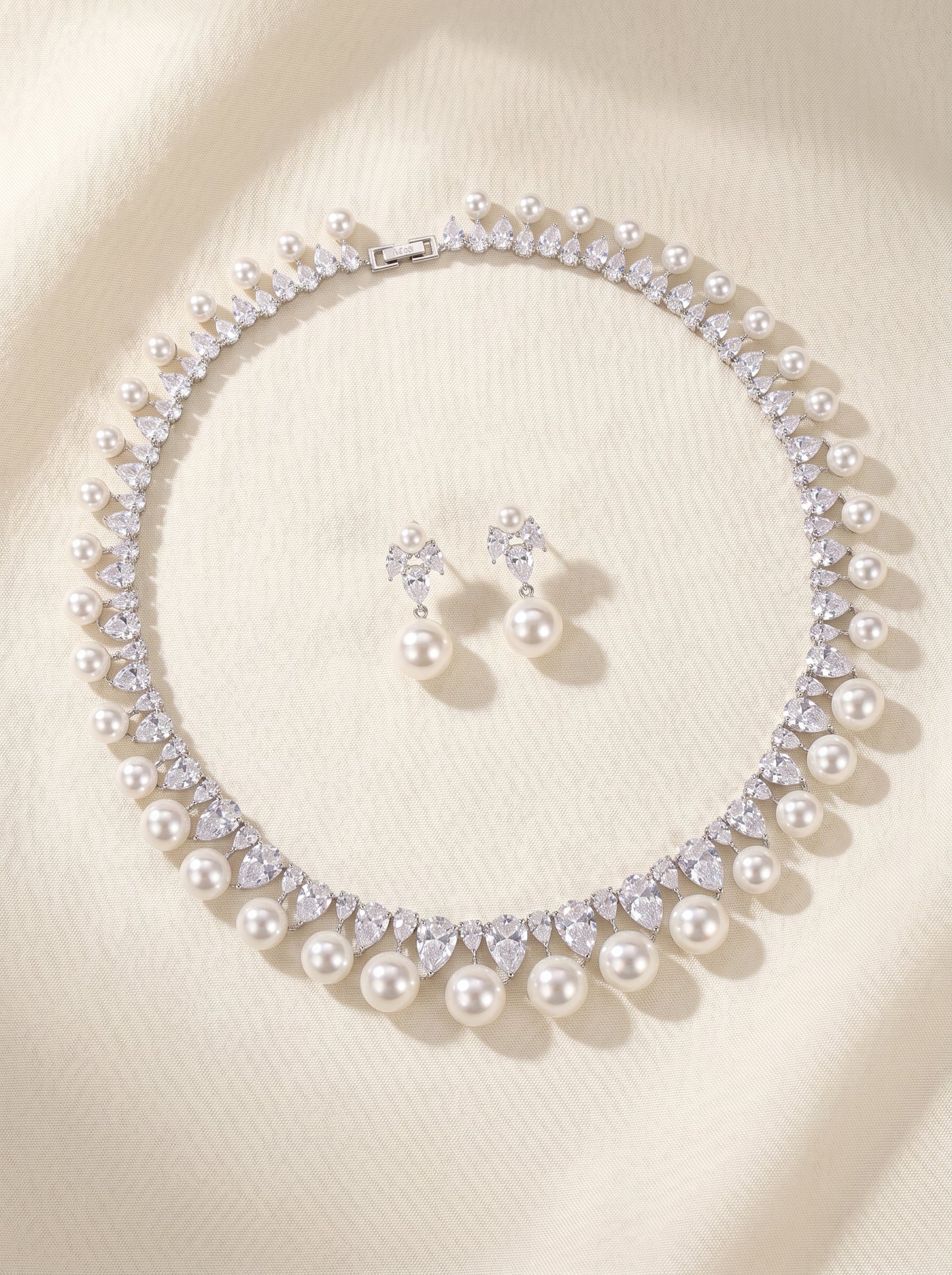 "Fountain of Light" Vintage Wedding Jewelry Set, Radiant Marquise Crystal V-Choker & Luxury Tear-Drop Prom Earring Duo LUNA-X162