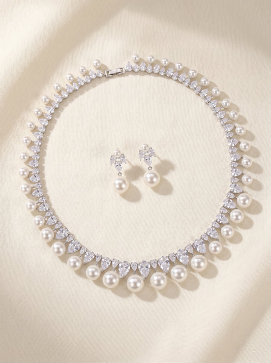 "Fountain of Light" Vintage Wedding Jewelry Set, Radiant Marquise Crystal V-Choker & Luxury Tear-Drop Prom Earring Duo LUNA-X162