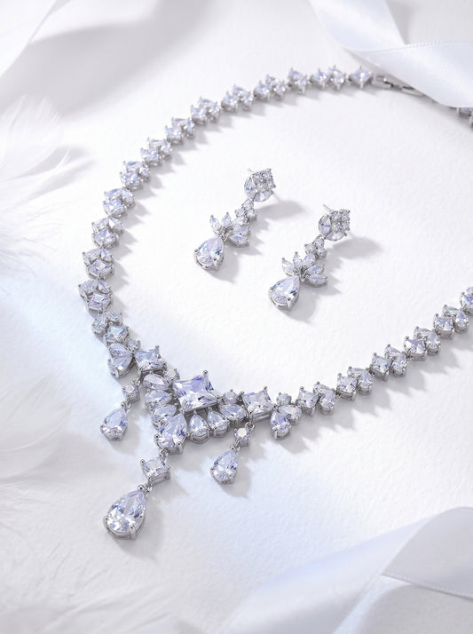 Adella Royal Cascade Bridal Necklace & Earring Set – AAA Zircon Crystal with S925 Silver Posts  LUNA-X142