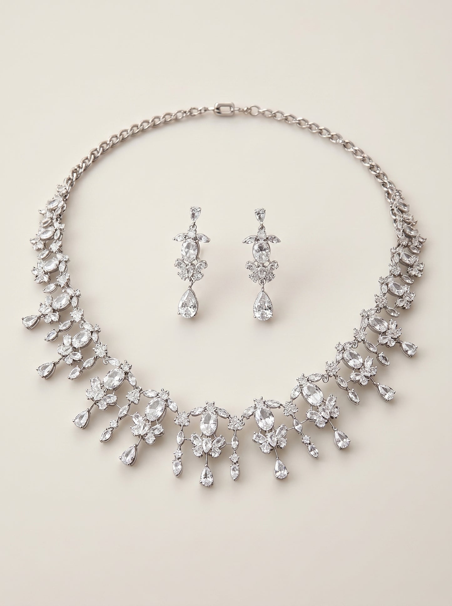 Dreamy Teardrop Zircon Bridal Jewelry Set | Drop Necklace & Dangle Earrings for Wedding  LUNA-X145