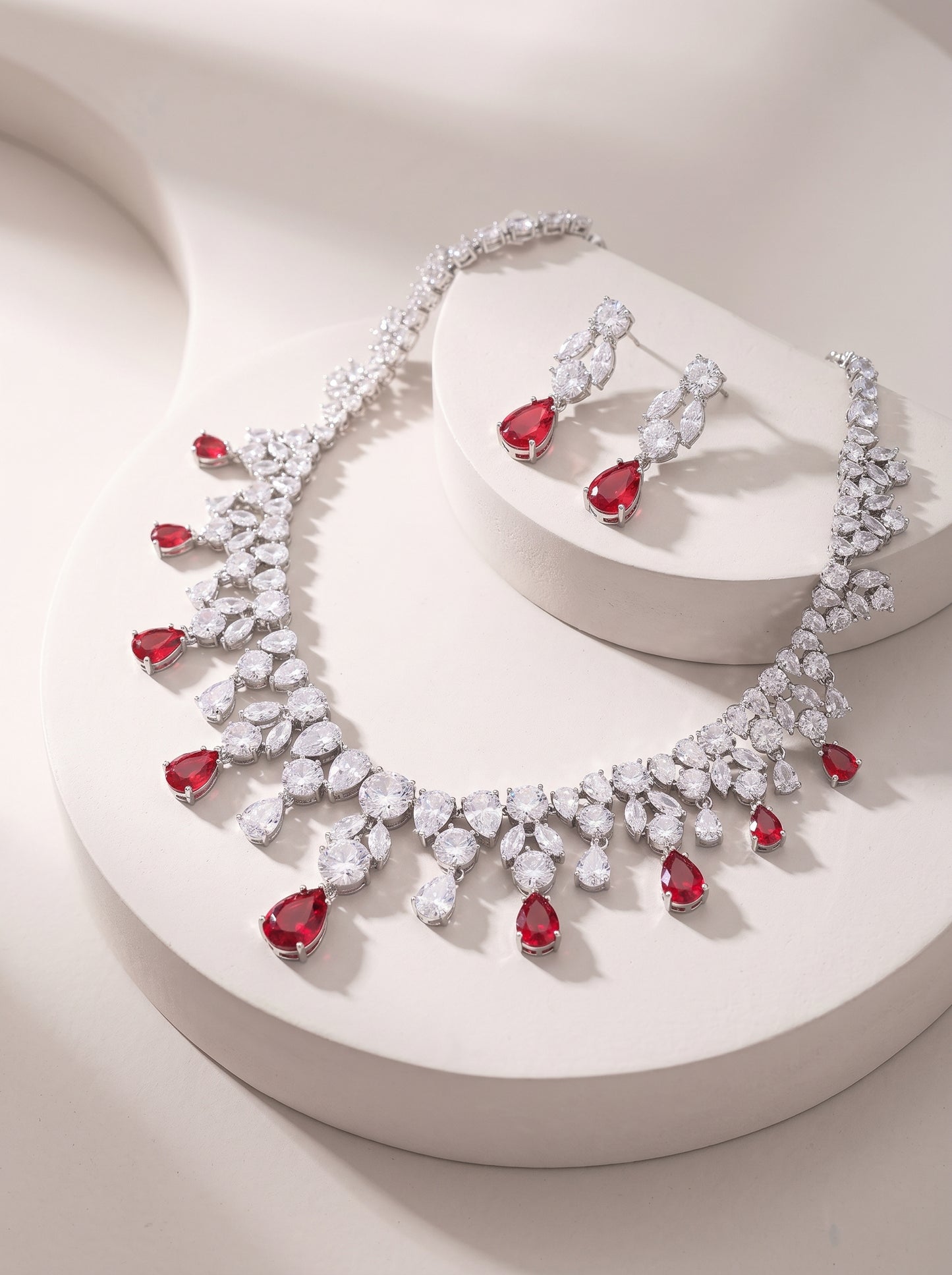 Grand Cascading Teardrop Bridal Jewelry Set in 4 Colors, Luxury Crystal Statement Choker & Dangle Earrings for Royal Wedding, Prom & Gala LUNA-X168