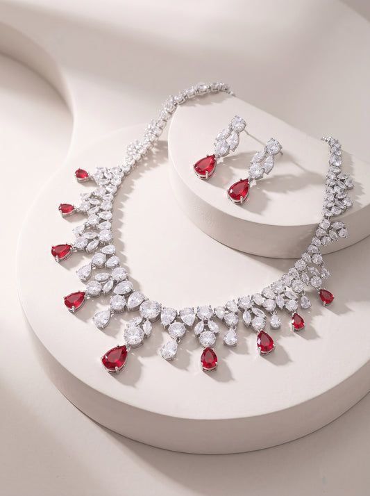 Grand Cascading Teardrop Bridal Jewelry Set in 4 Colors, Luxury Crystal Statement Choker & Dangle Earrings for Royal Wedding, Prom & Gala LUNA-X168