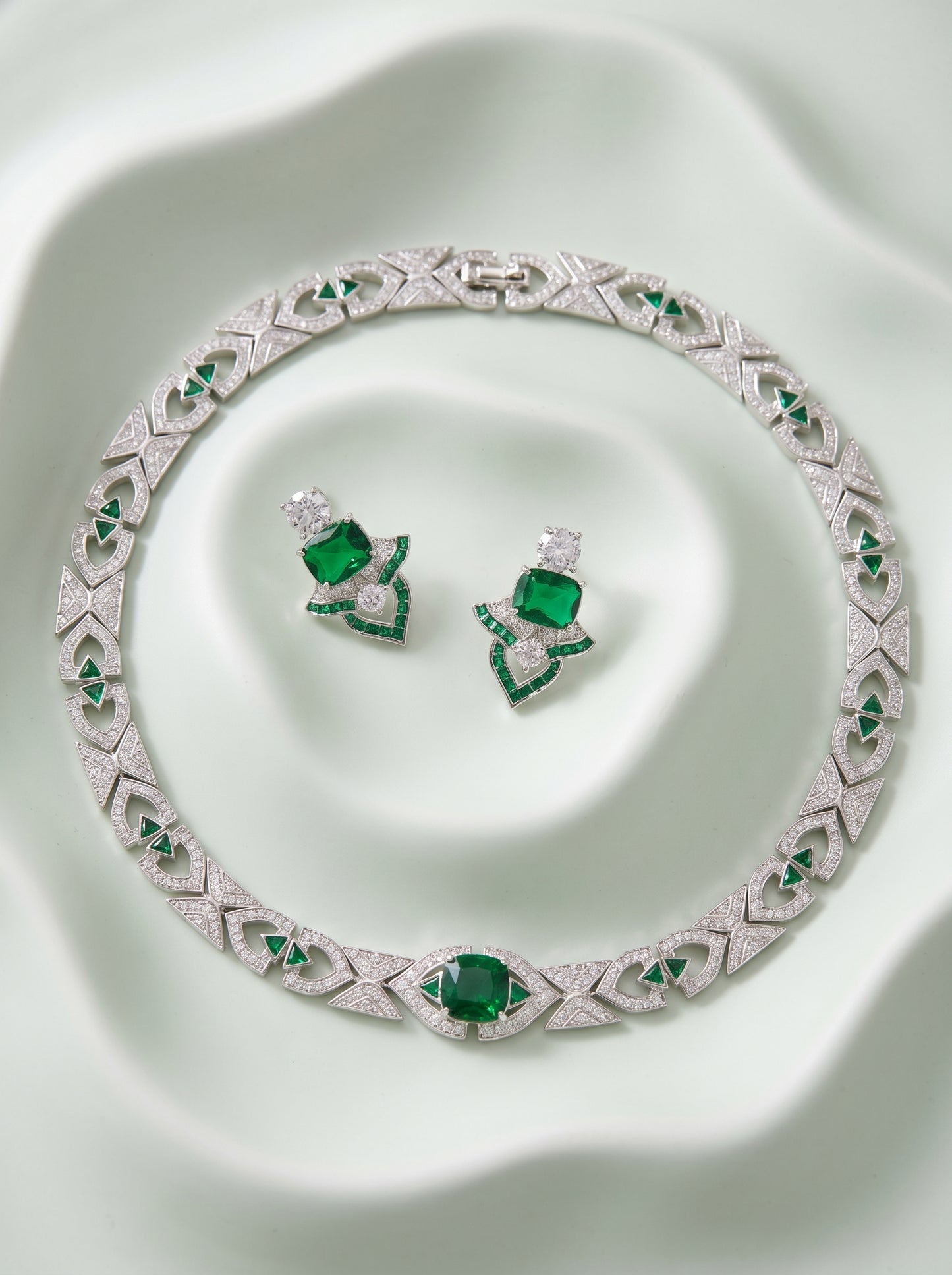 Luxury Emerald Choker Necklace & Earring Set - Gold-Plated Full Zircon Vintage Evening Jewelry LUNA-X149